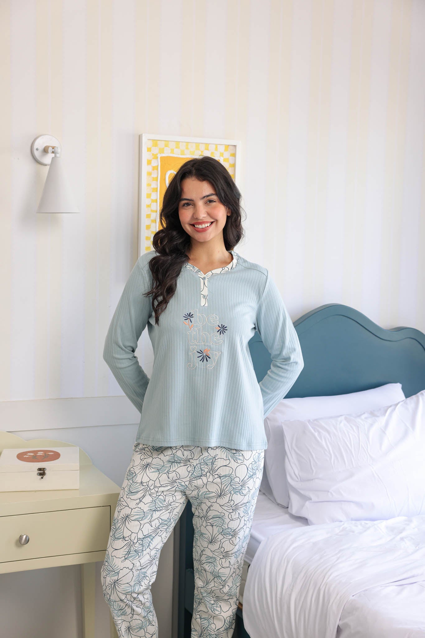 بيجاما حريمي انترلوك مطرز be the joy بنطلون روتاري