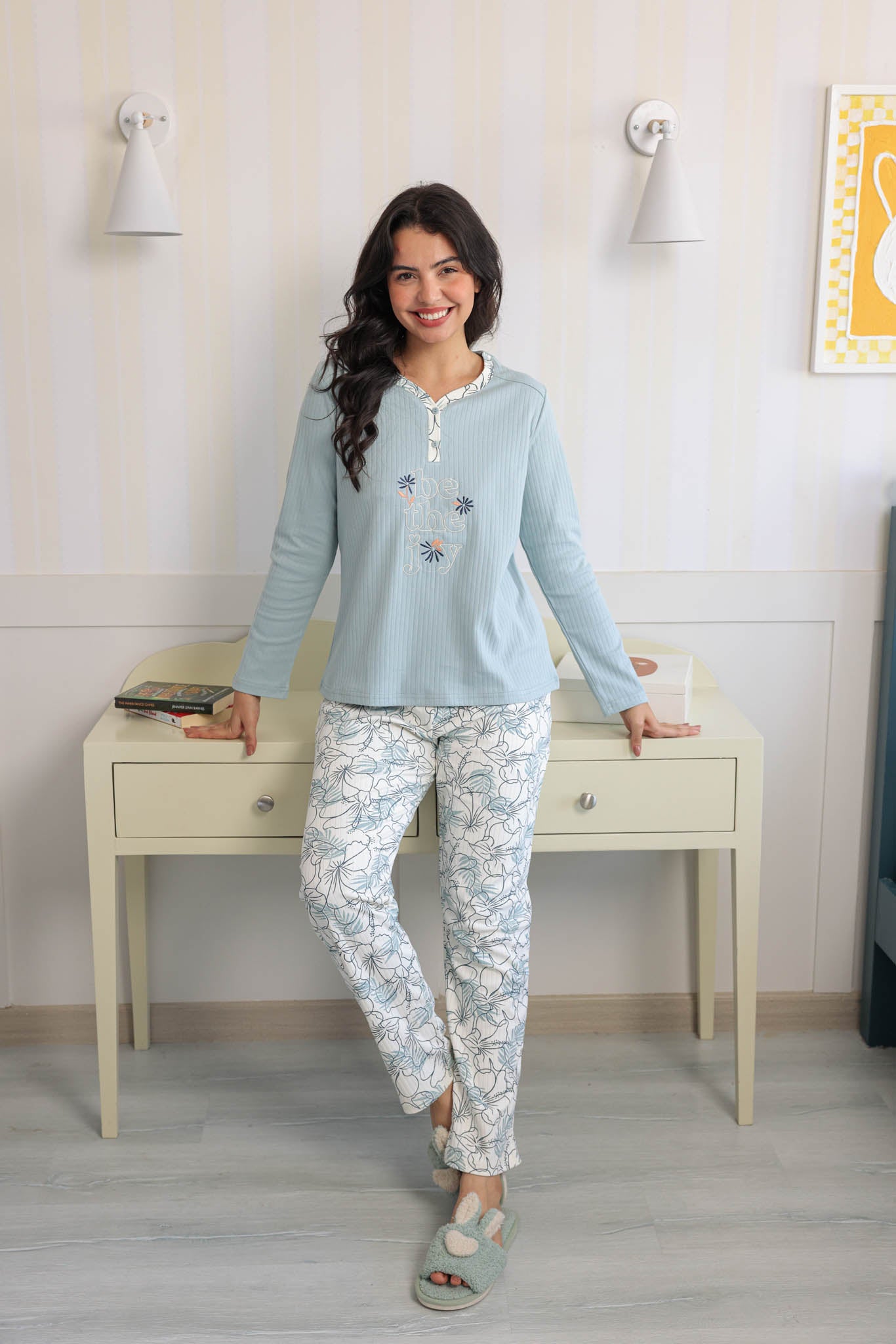 بيجاما حريمي انترلوك مطرز be the joy بنطلون روتاري