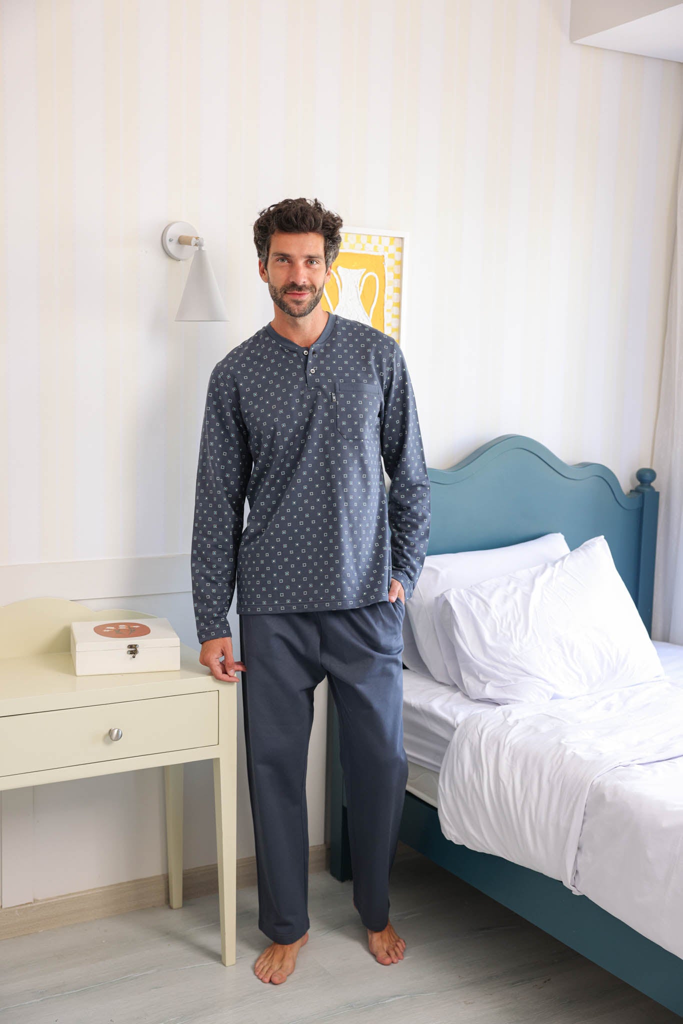 بيجاما ميلتون توب مطبوع روتاري بنطلون ساده