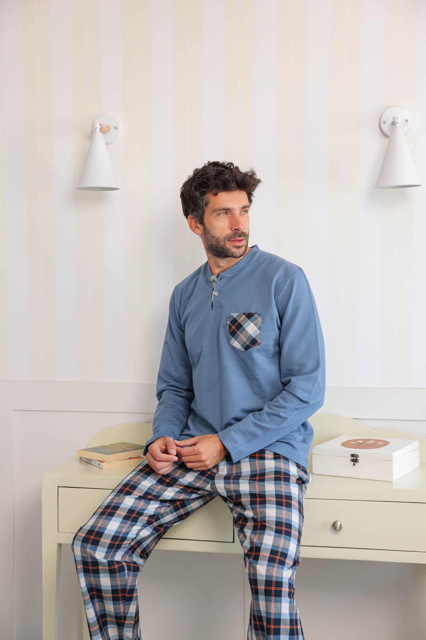 بيجاما رجالي ميلتون بجيب بنطلون نسيج كاروهات