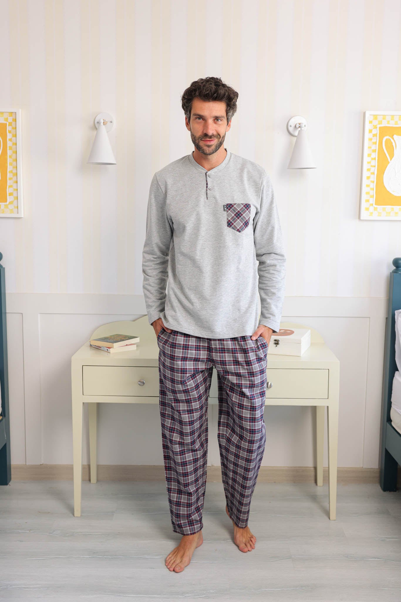 بيجاما رجالي ميلتون بجيب بنطلون نسيج كاروهات