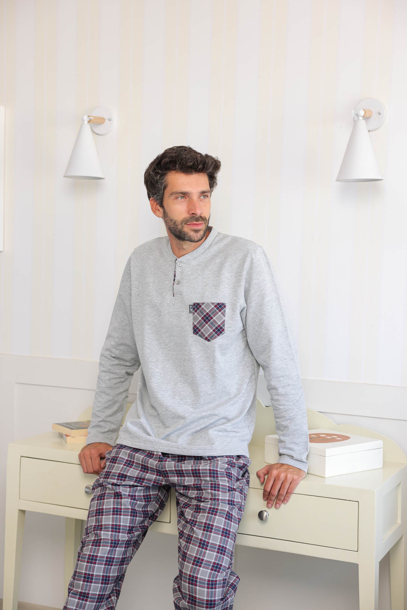 بيجاما رجالي ميلتون بجيب بنطلون نسيج كاروهات