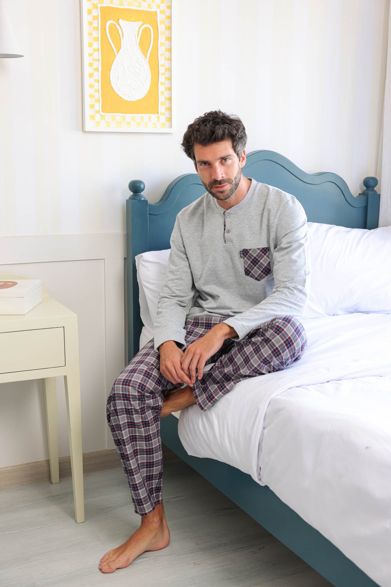 بيجاما رجالي ميلتون بجيب بنطلون نسيج كاروهات