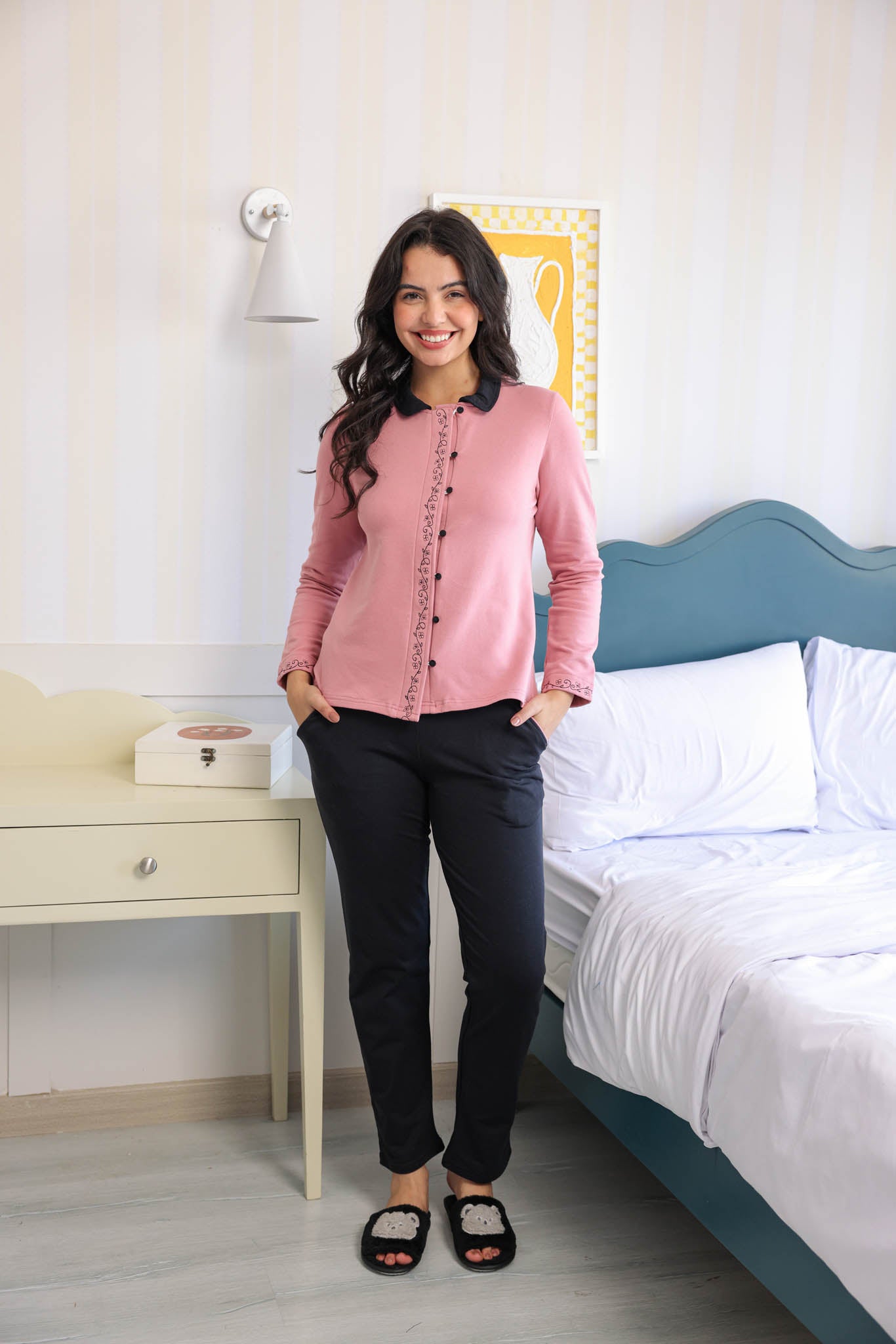 بيجاما ميلتون كلاسيك بزراير بندا مطرزه