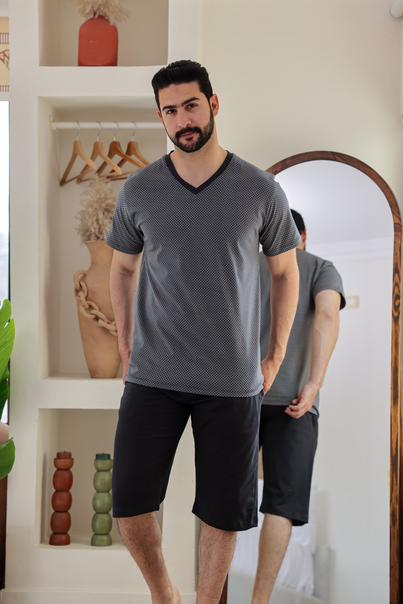 بيجاما نص كم مطبوع روتاري بنتاكور ساده