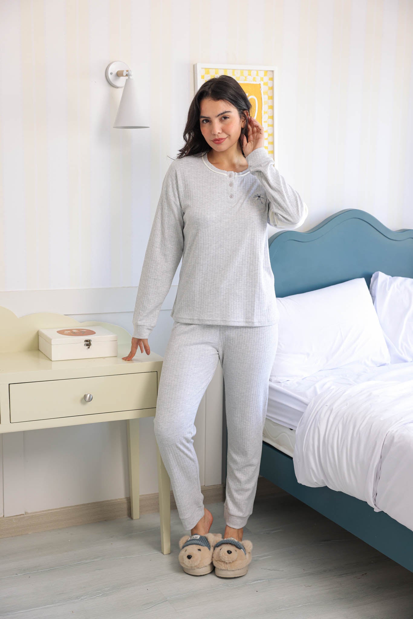 بيجاما انترلوك ساده بفرو علي الكم