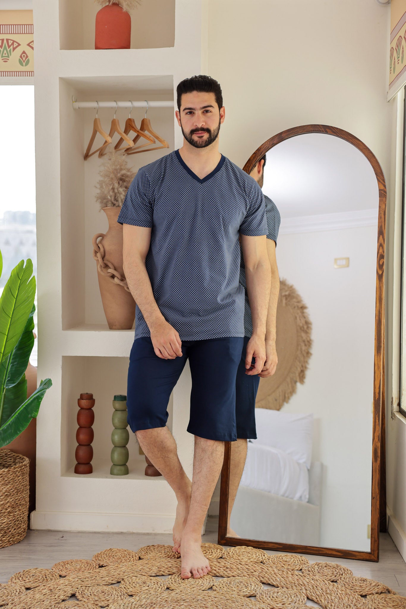 بيجاما نص كم مطبوع روتاري بنتاكور ساده