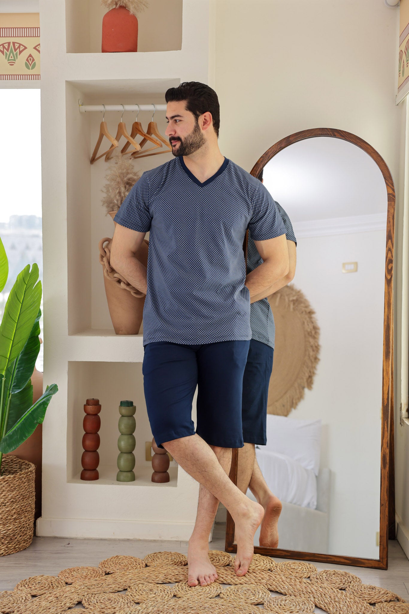 بيجاما نص كم مطبوع روتاري بنتاكور ساده