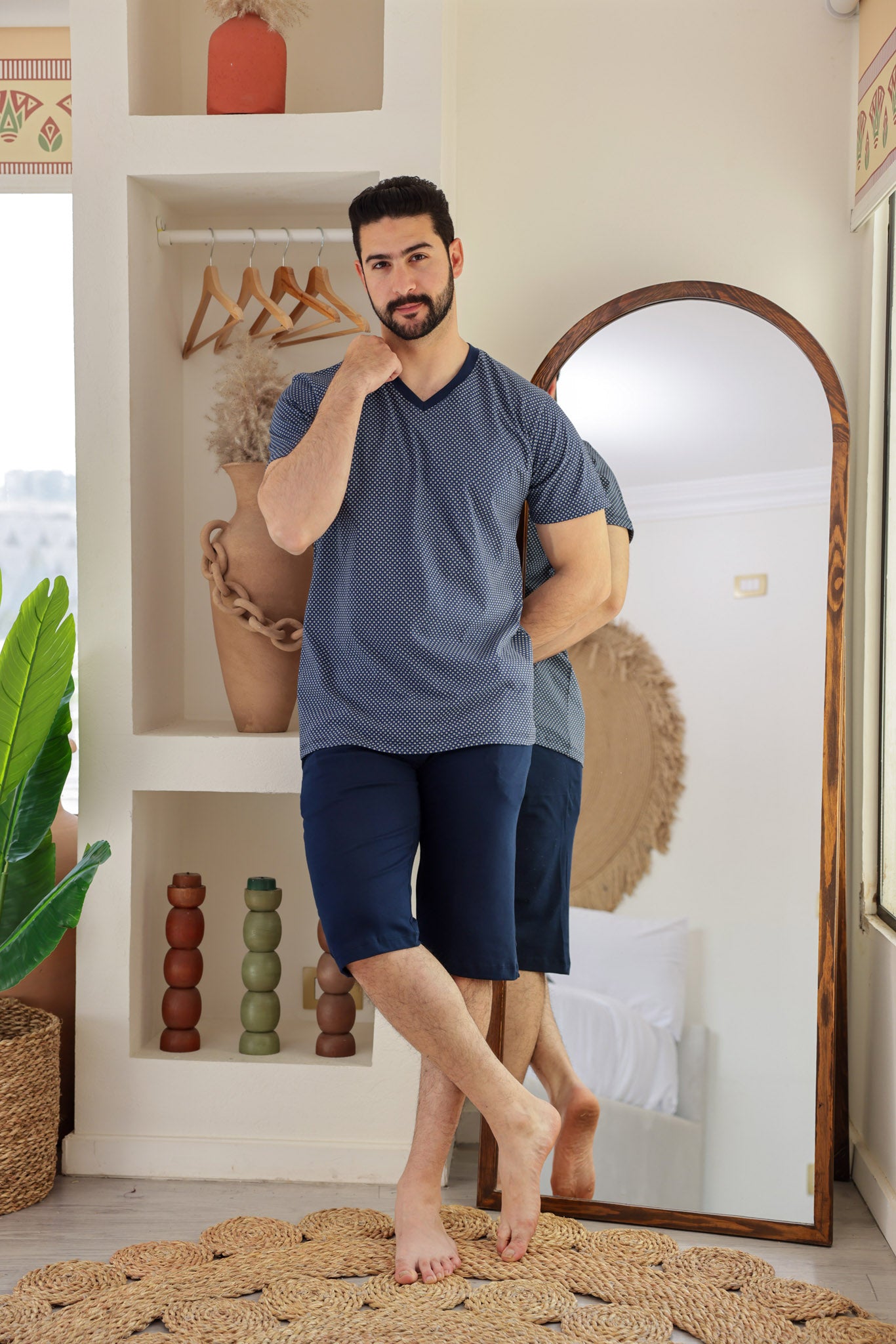 بيجاما نص كم مطبوع روتاري بنتاكور ساده