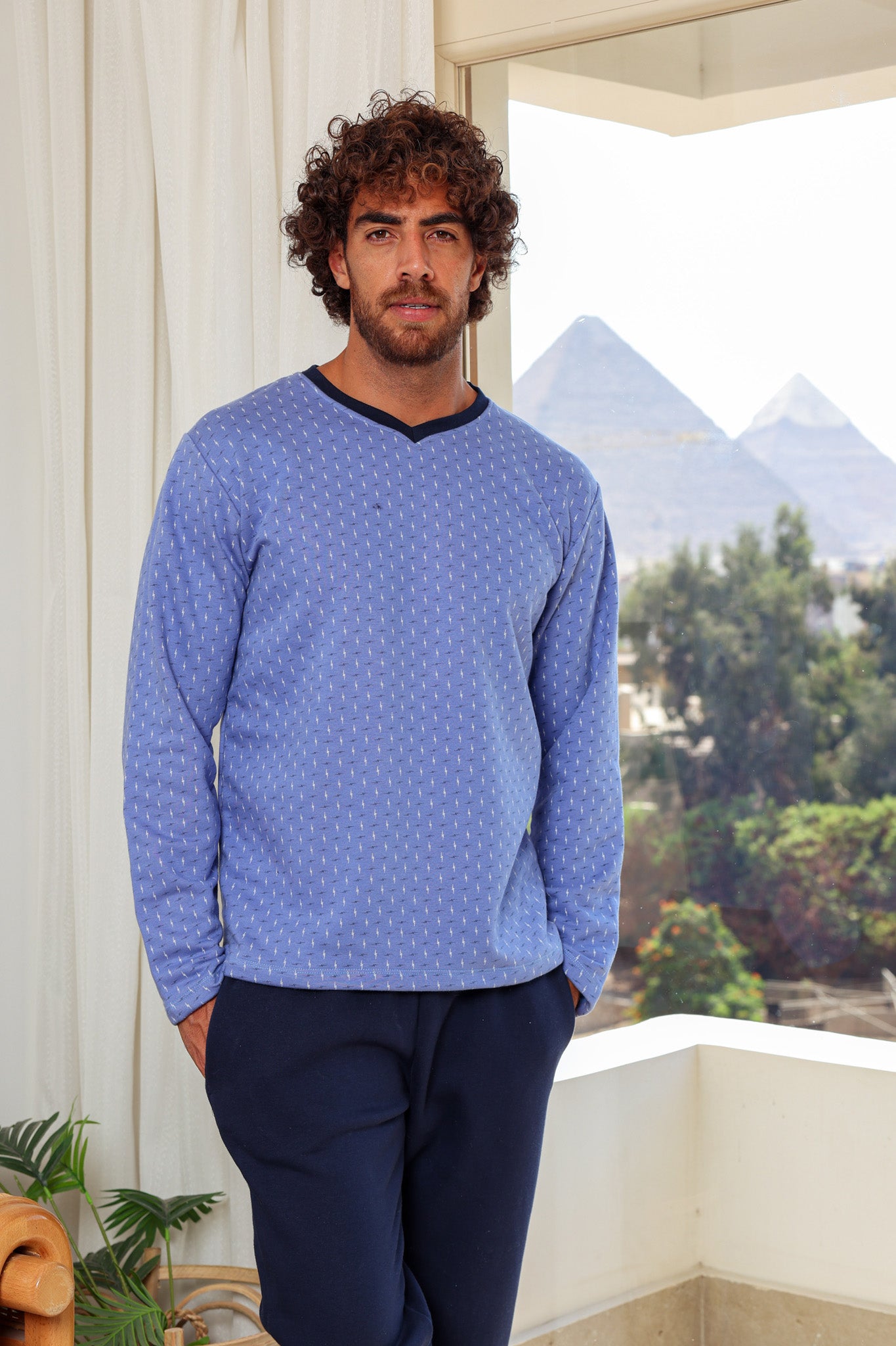 بيجاما ميلتون رقبه سبعه مطبوع روتاري بنطلون ساده