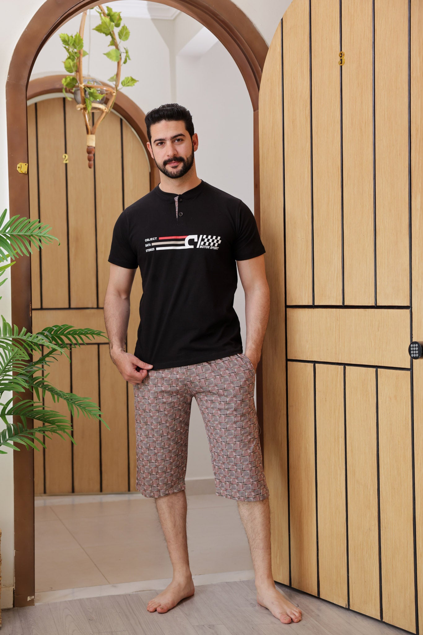 بيجاما نص كم بندا زراير بنتاكور مطبوع