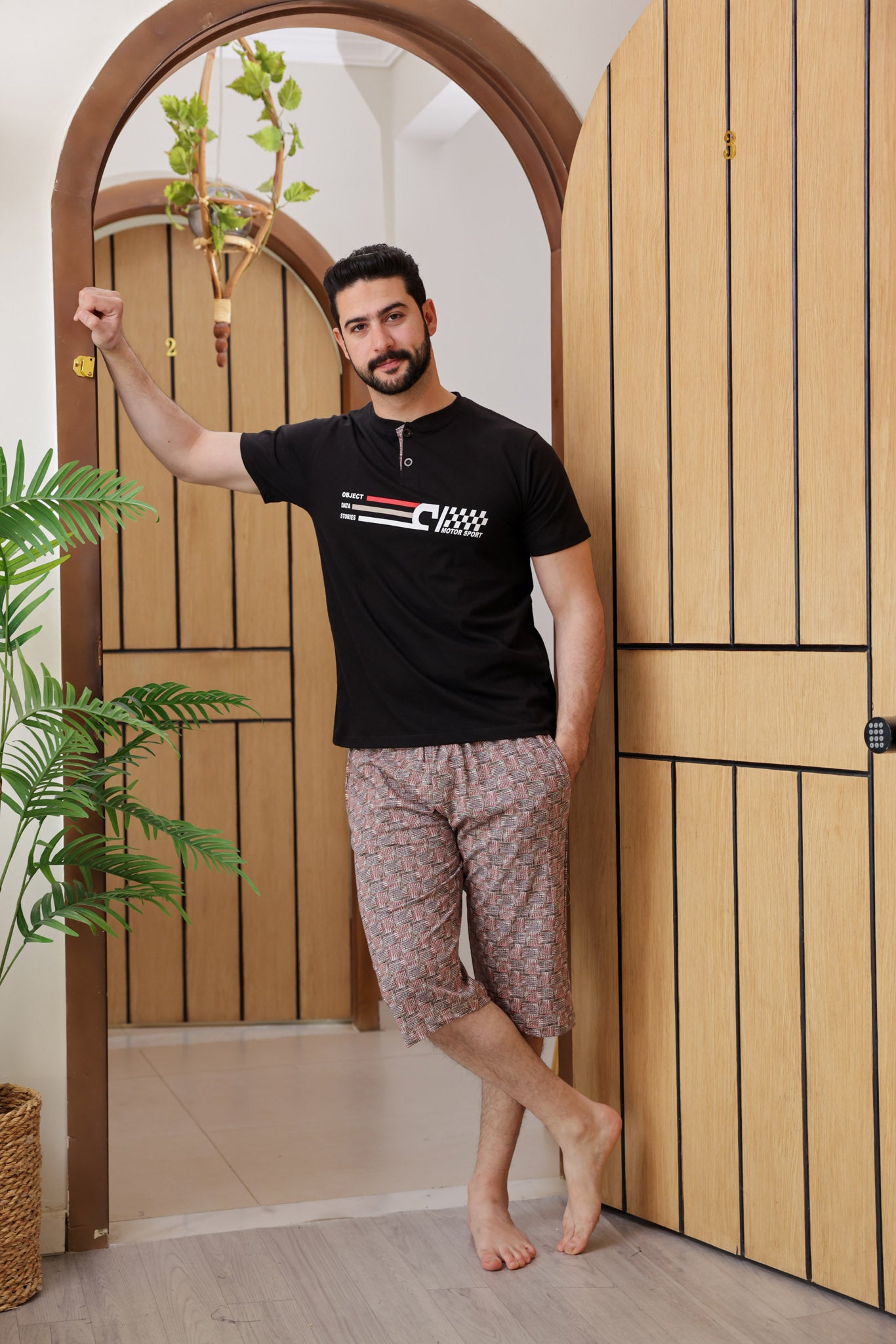 بيجاما نص كم بندا زراير بنتاكور مطبوع