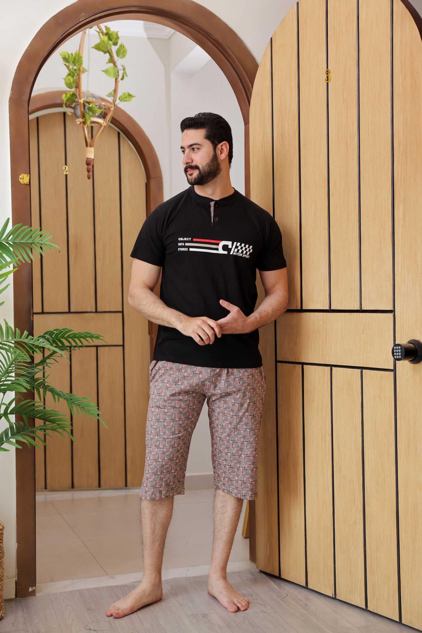 بيجاما نص كم بندا زراير بنتاكور مطبوع