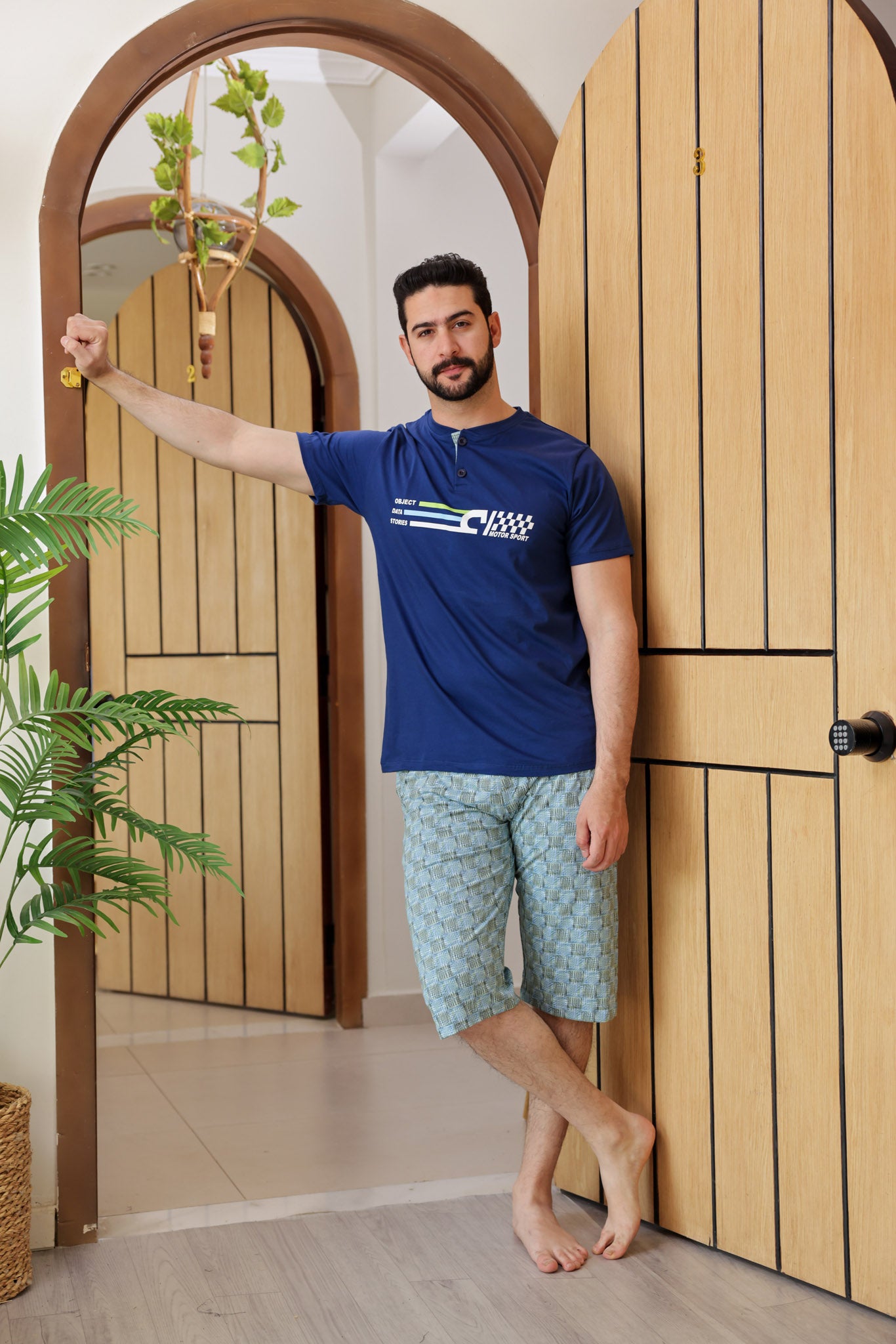 بيجاما نص كم بندا زراير بنتاكور مطبوع