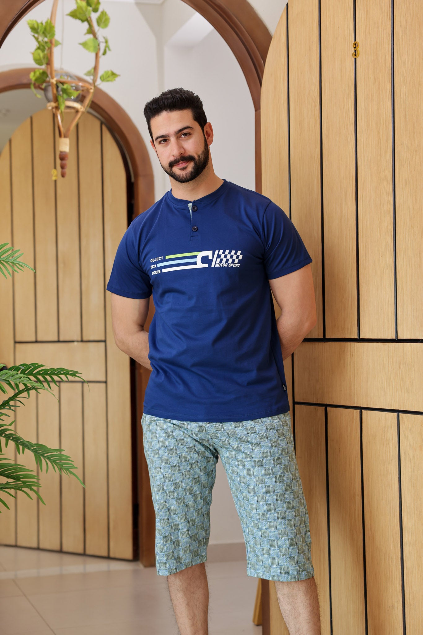 بيجاما نص كم بندا زراير بنتاكور مطبوع