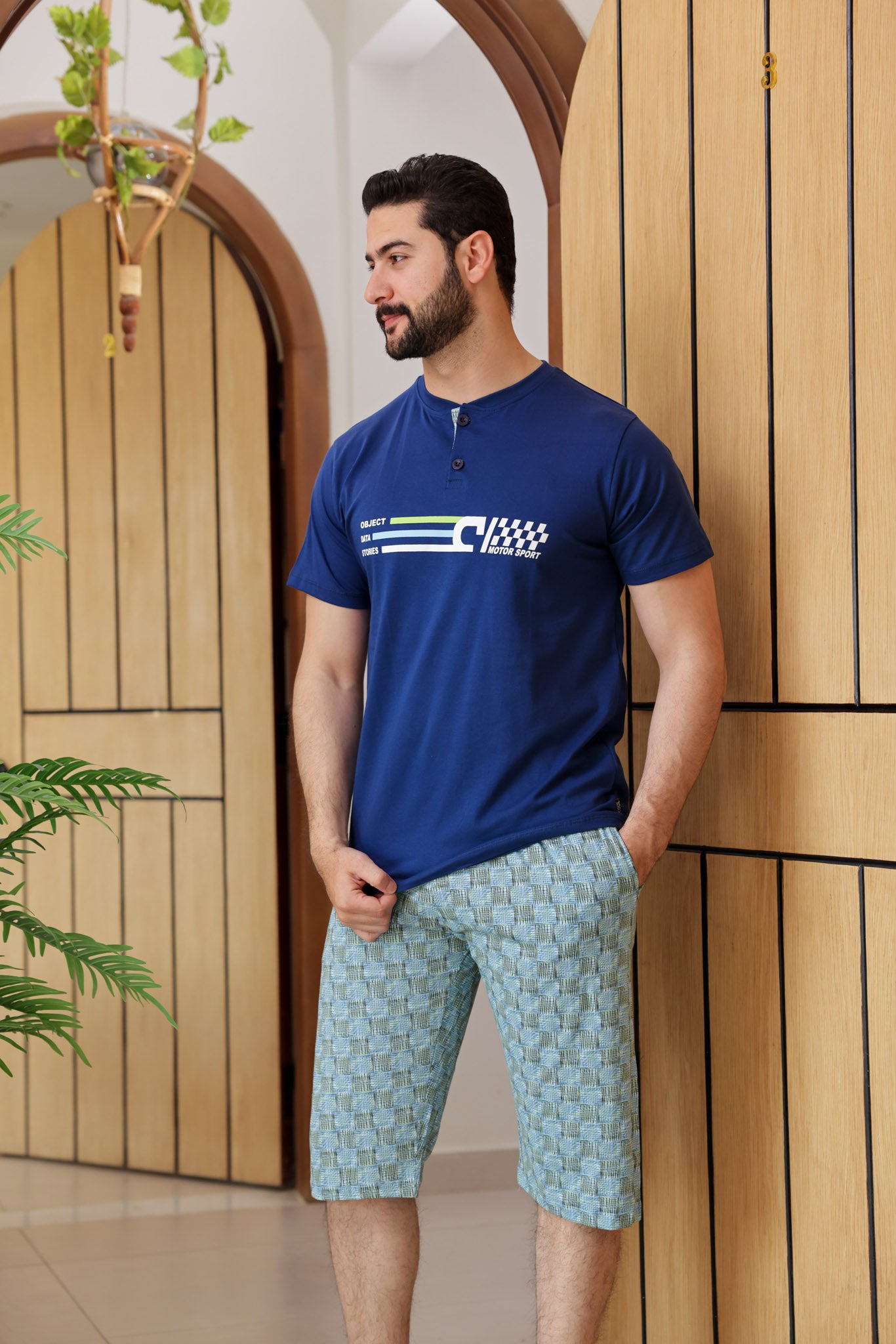 بيجاما نص كم بندا زراير بنتاكور مطبوع