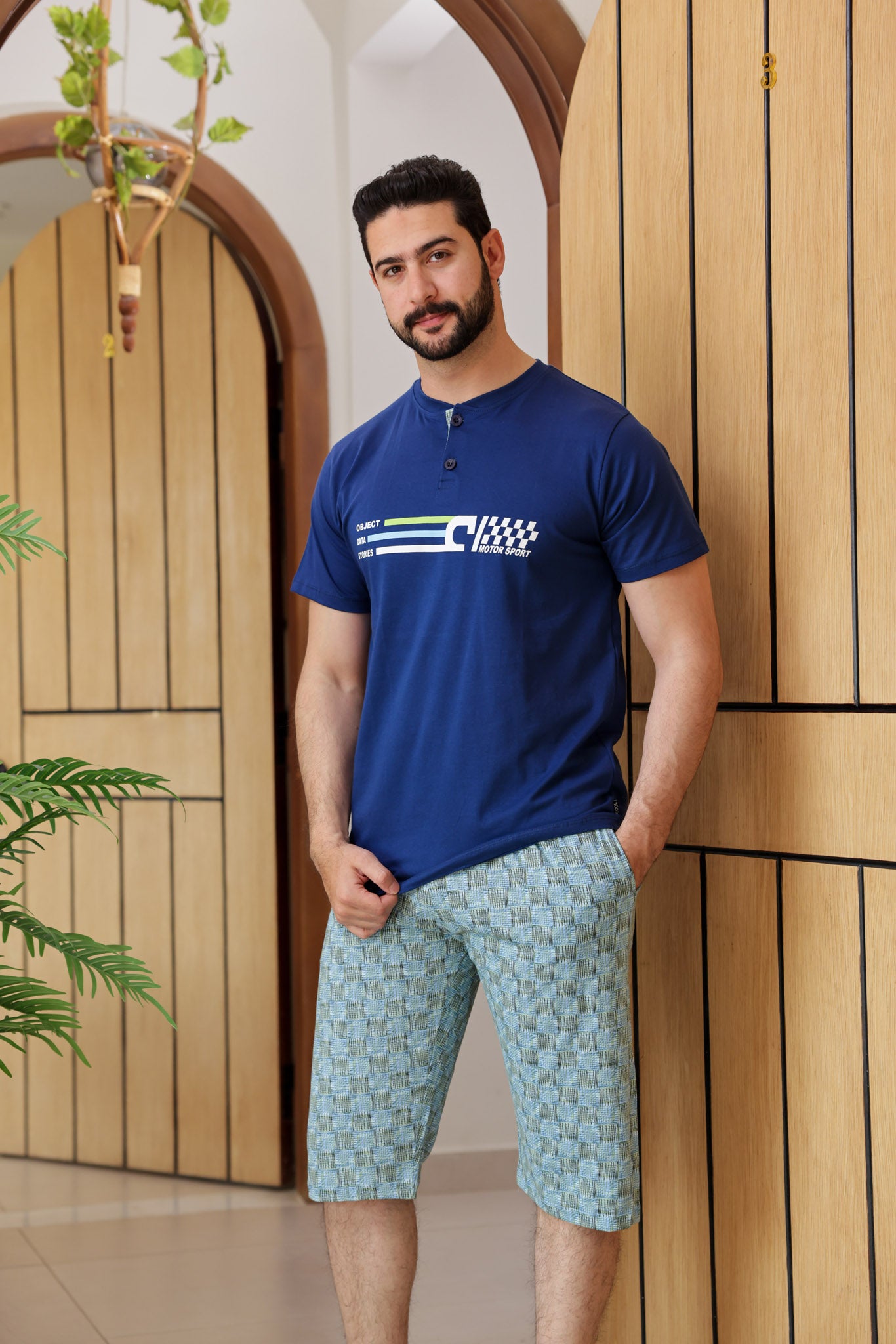 بيجاما نص كم بندا زراير بنتاكور مطبوع