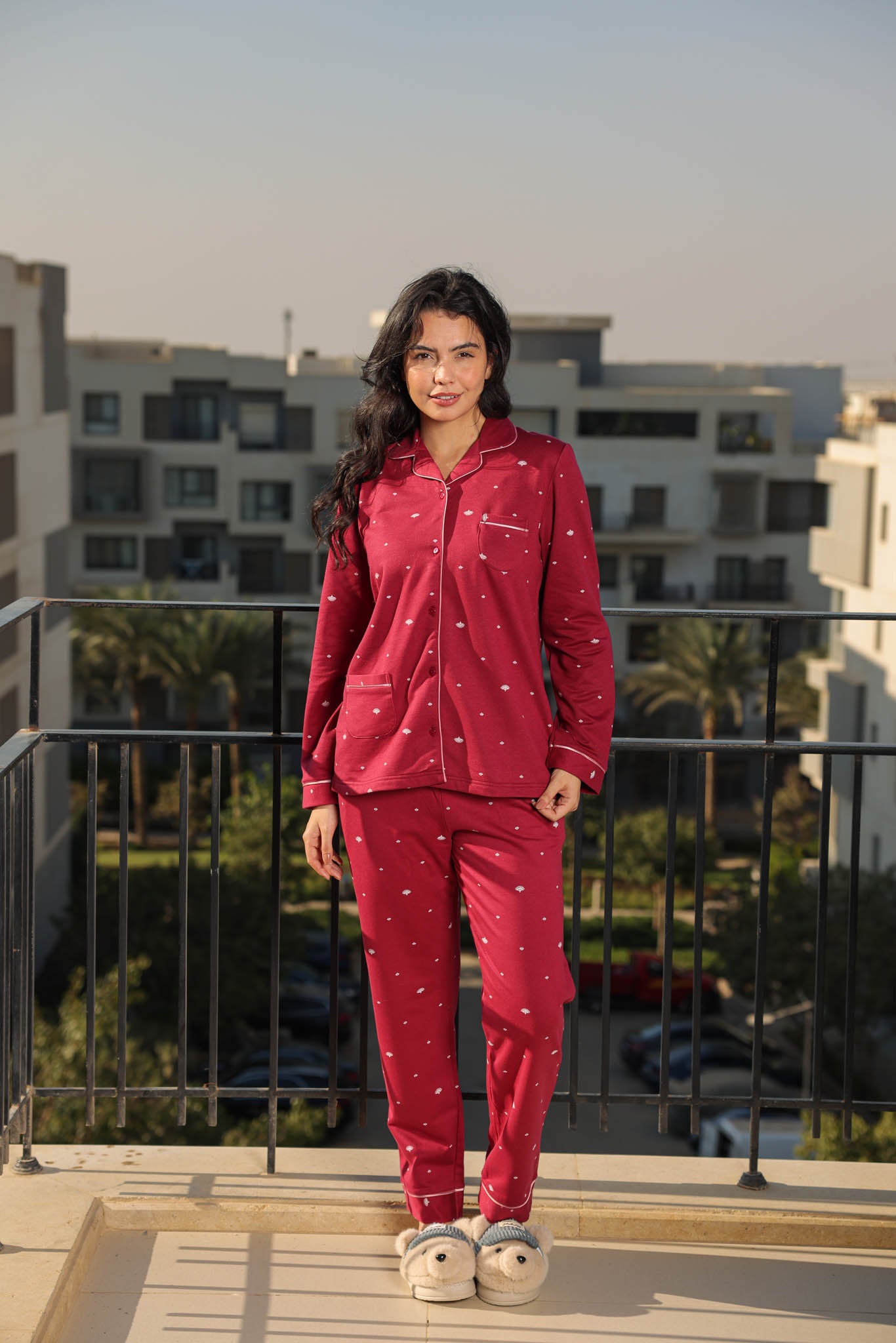 بيجاما حريمي ميلتون كلاسيك بزراير مطبوع روتاري