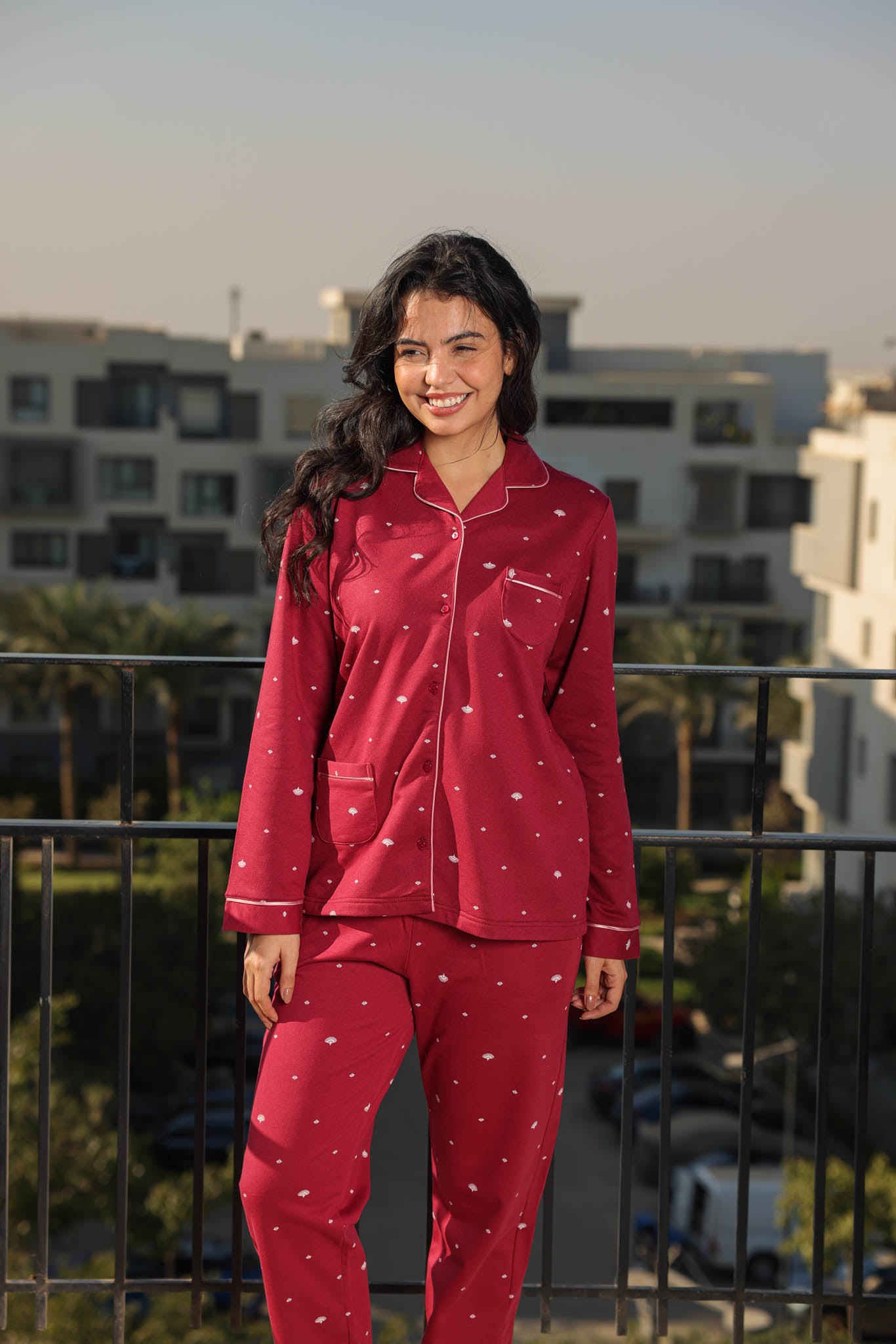 بيجاما حريمي ميلتون كلاسيك بزراير مطبوع روتاري