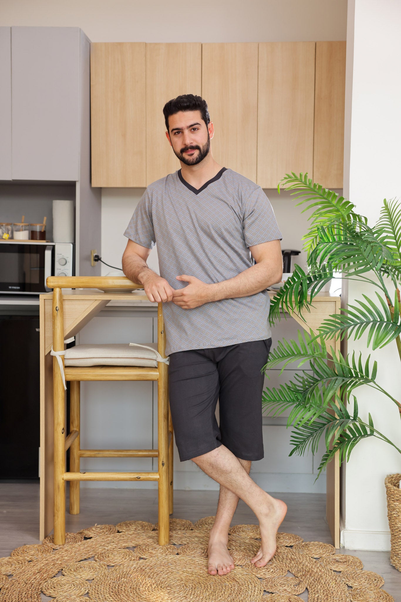 بيجاما نص كم مطبوع روتاري بنتاكور ساده