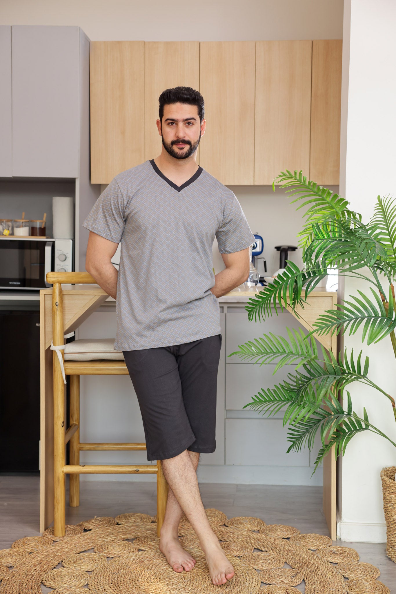 بيجاما نص كم مطبوع روتاري بنتاكور ساده