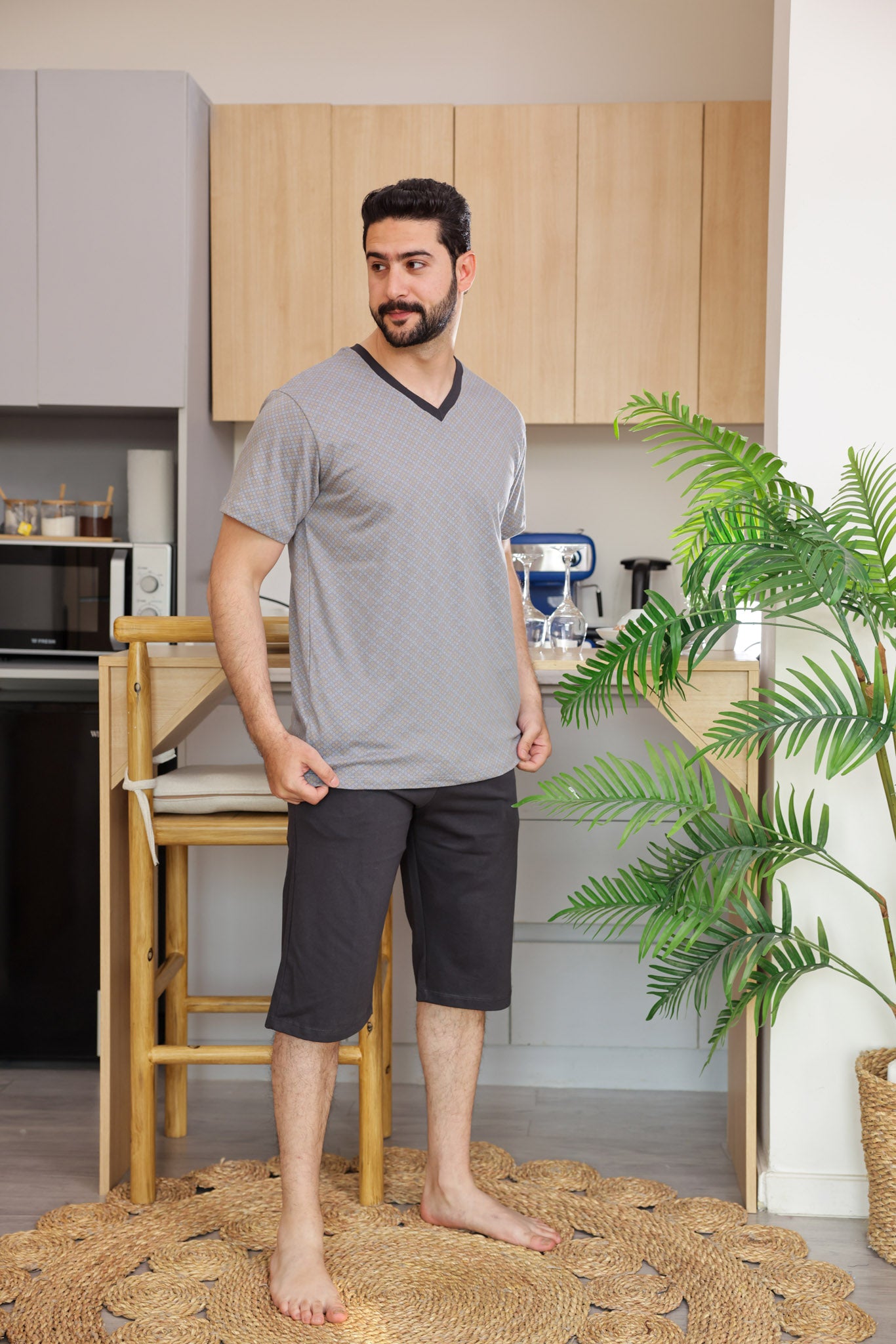 بيجاما نص كم مطبوع روتاري بنتاكور ساده