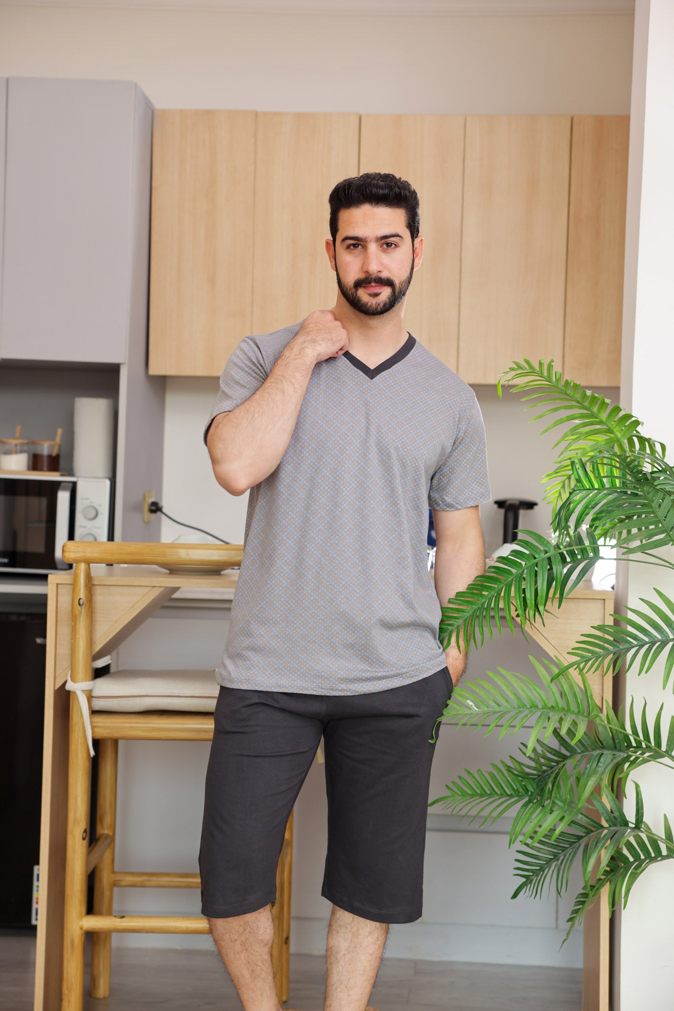 بيجاما نص كم مطبوع روتاري بنتاكور ساده