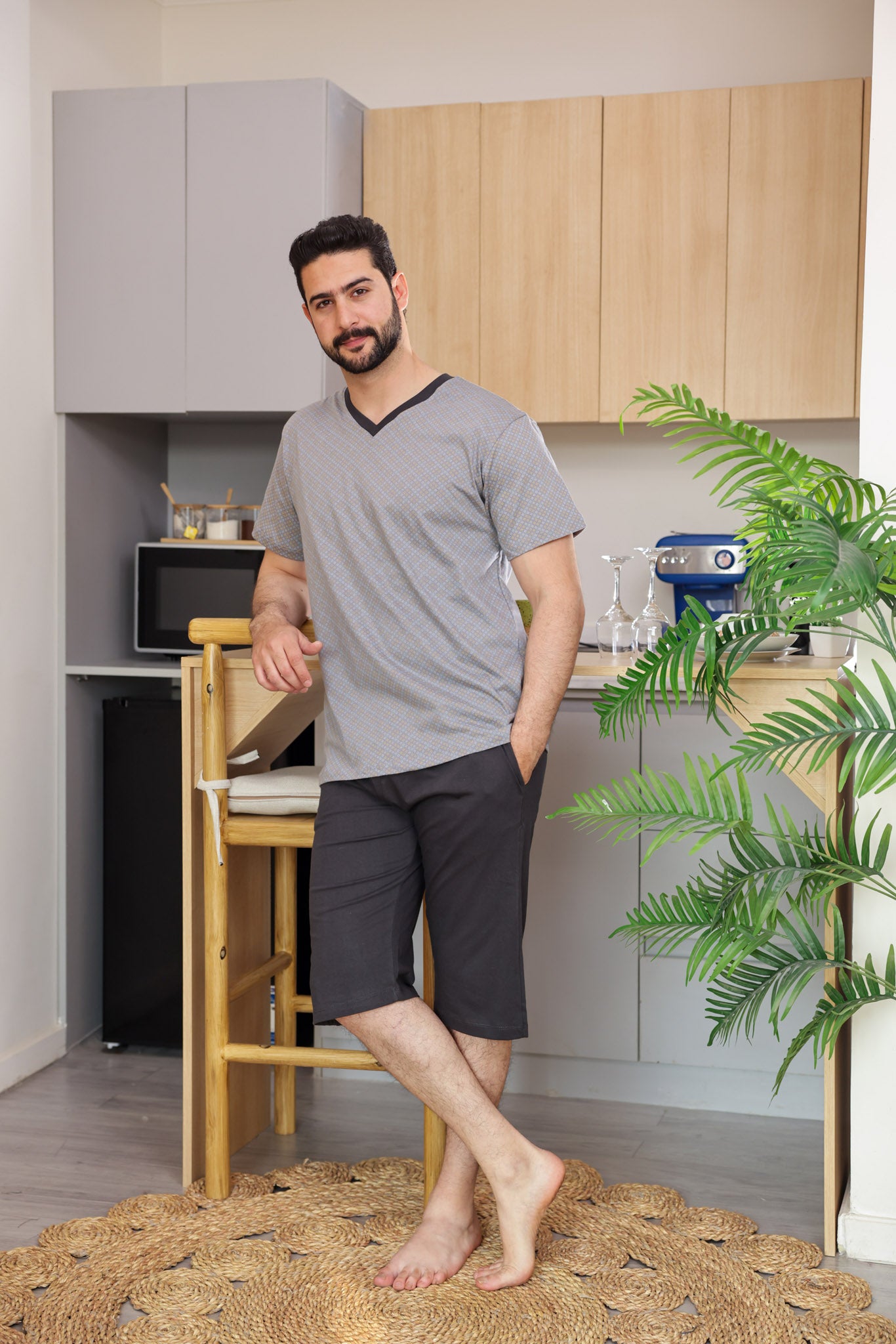 بيجاما نص كم مطبوع روتاري بنتاكور ساده