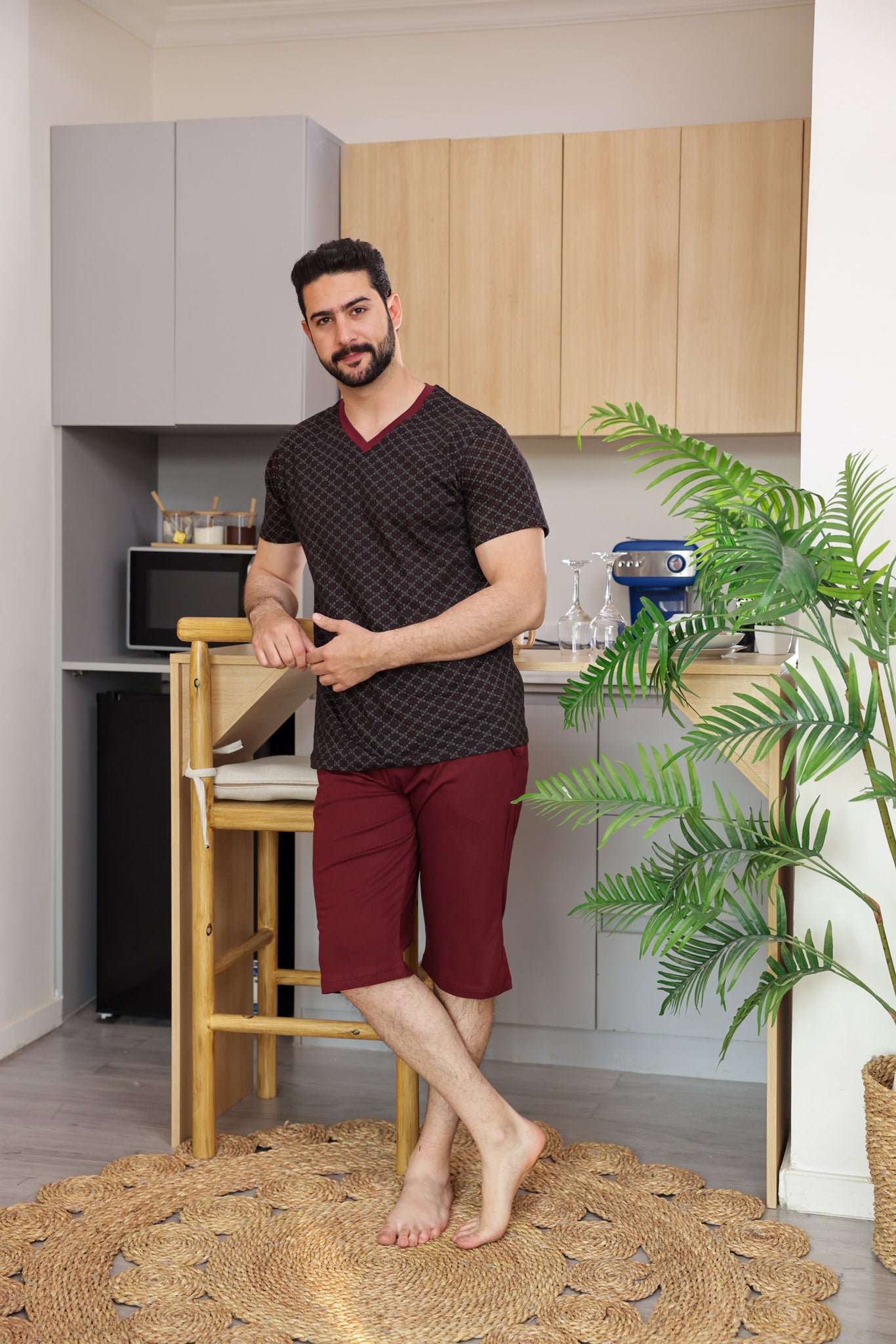 بيجاما نص كم مطبوع روتاري بنتاكور ساده