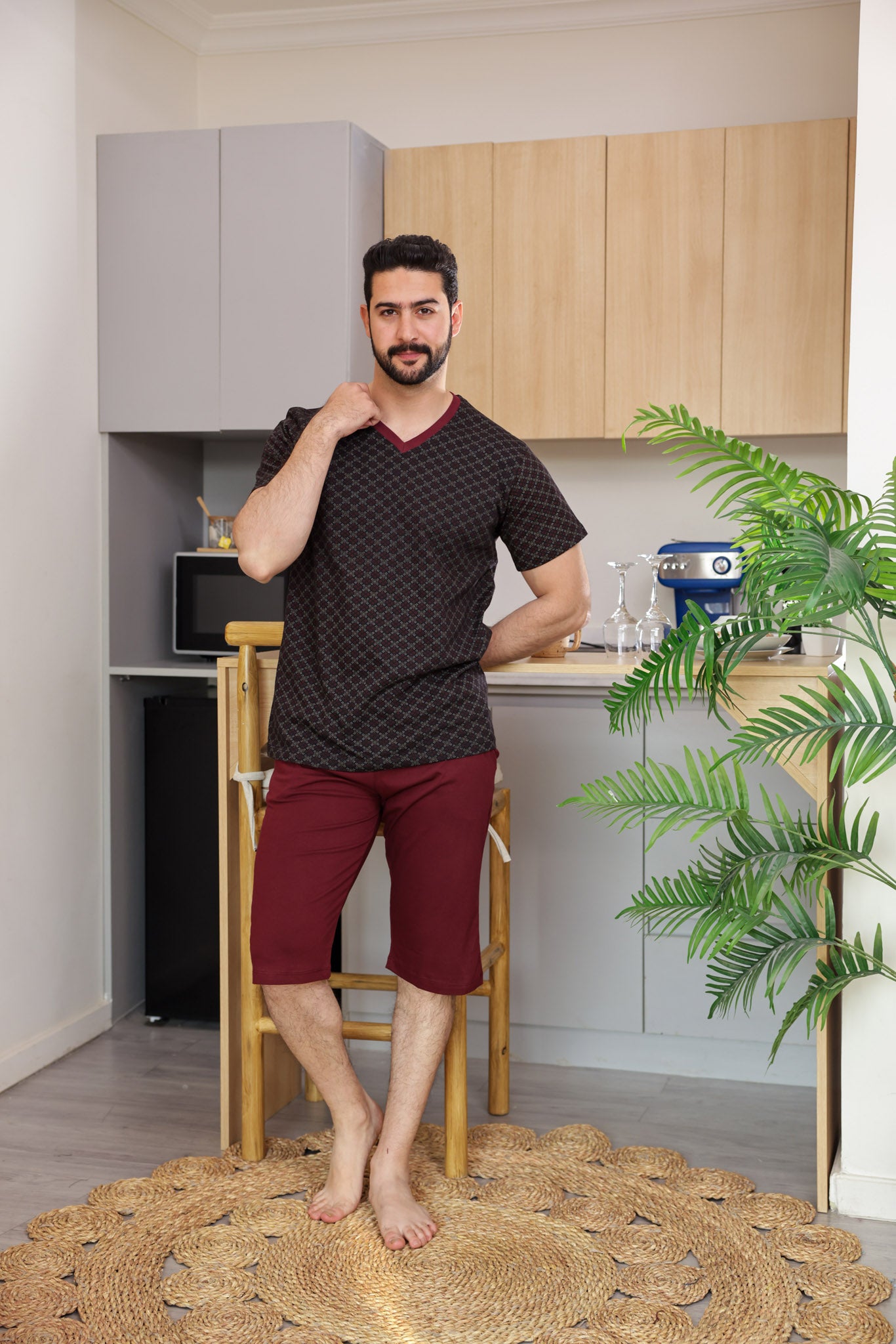 بيجاما نص كم مطبوع روتاري بنتاكور ساده