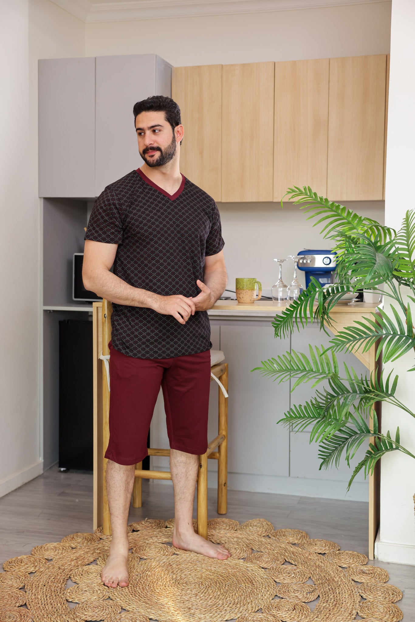 بيجاما نص كم مطبوع روتاري بنتاكور ساده