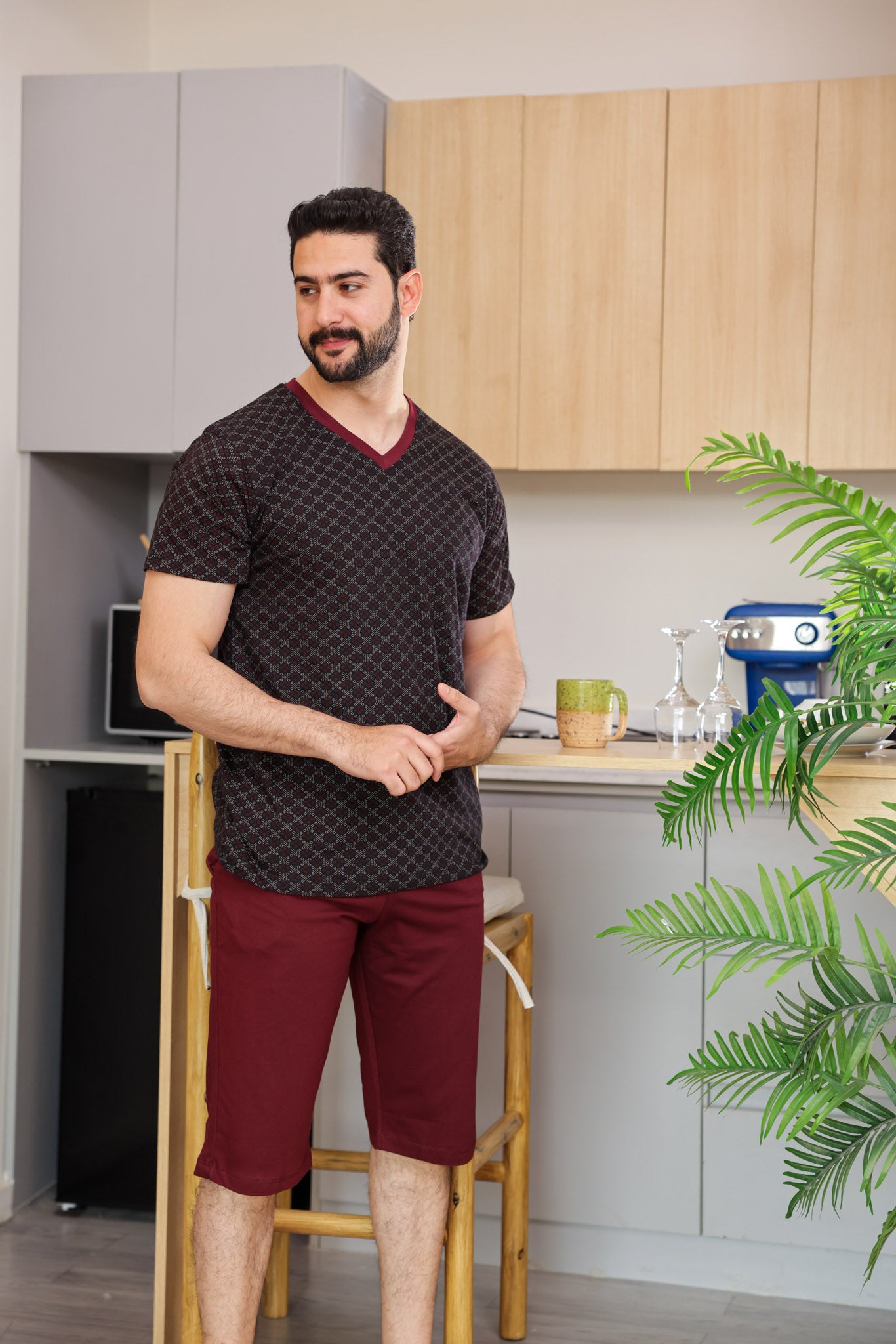 بيجاما نص كم مطبوع روتاري بنتاكور ساده