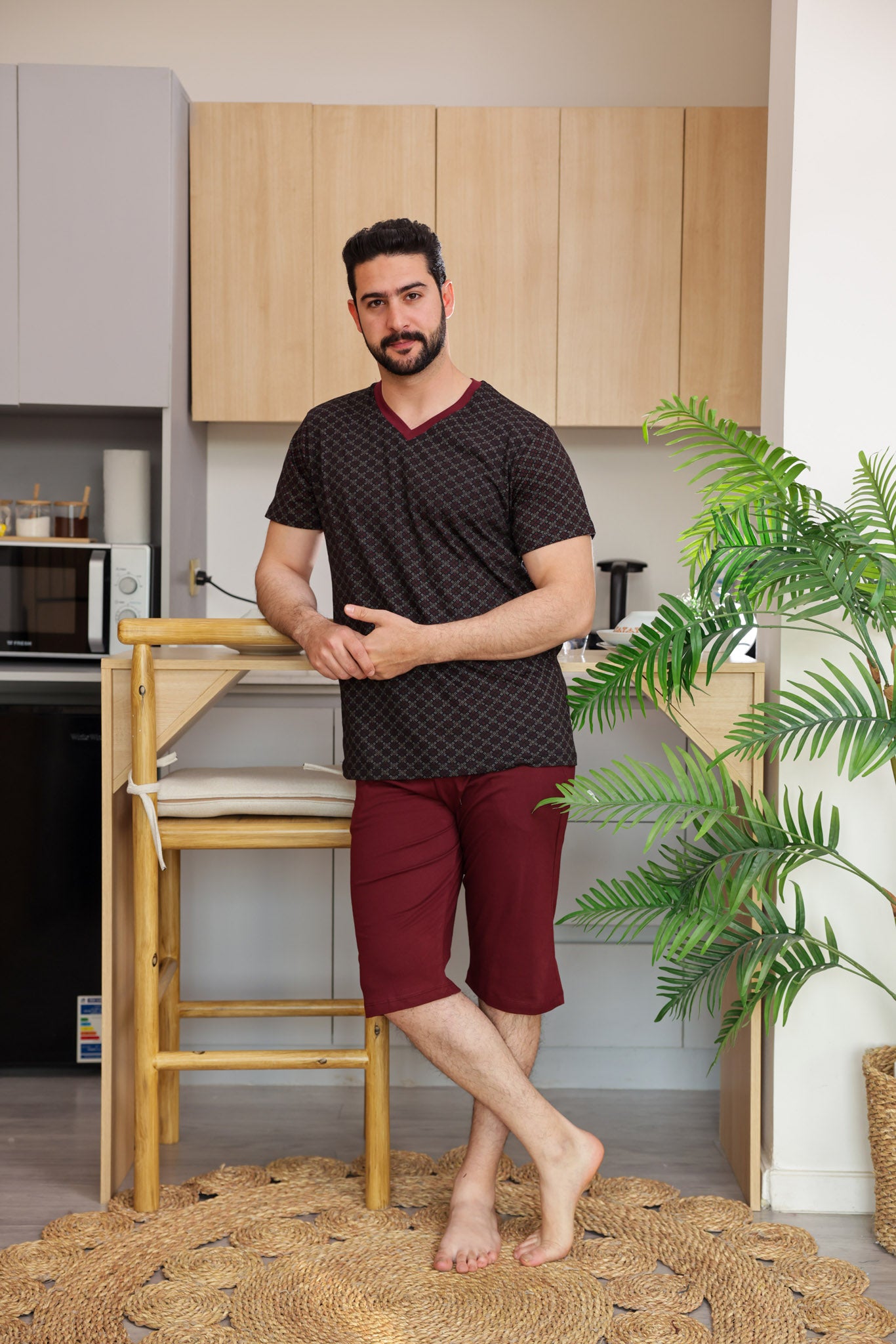 بيجاما نص كم مطبوع روتاري بنتاكور ساده