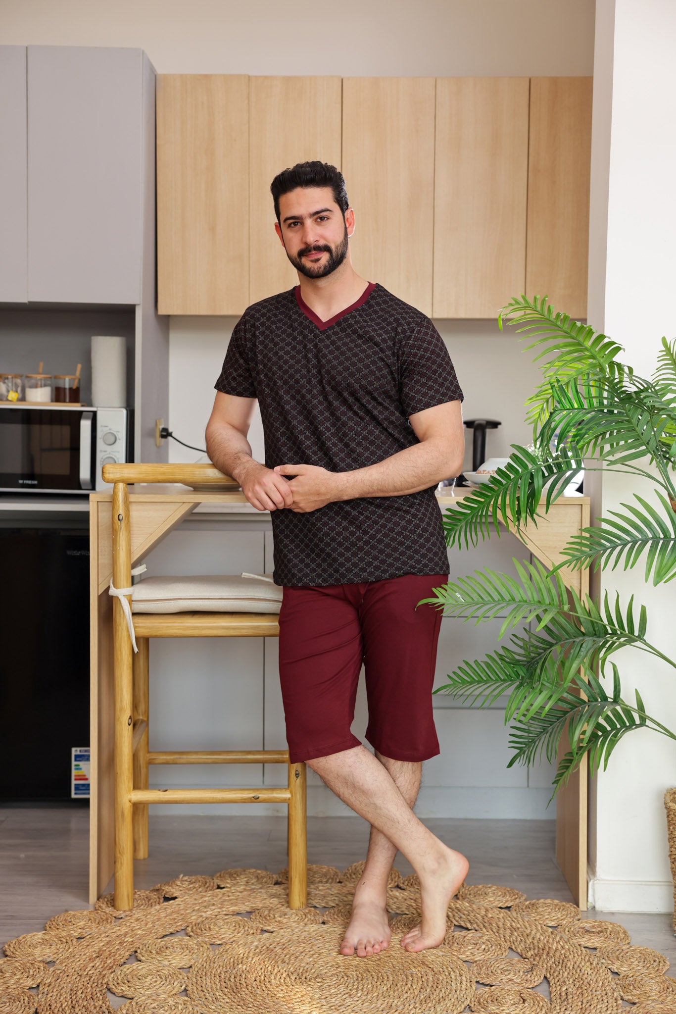 بيجاما نص كم مطبوع روتاري بنتاكور ساده