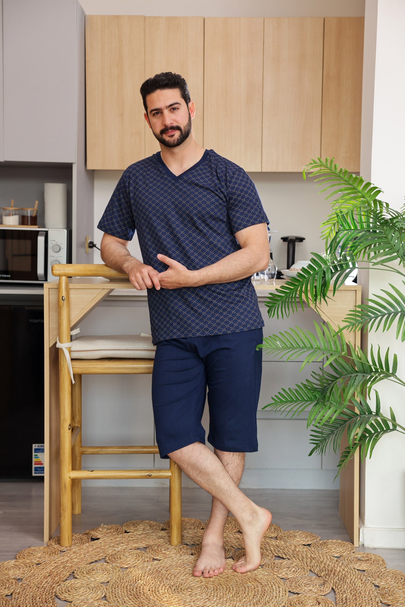 بيجاما نص كم مطبوع روتاري بنتاكور ساده