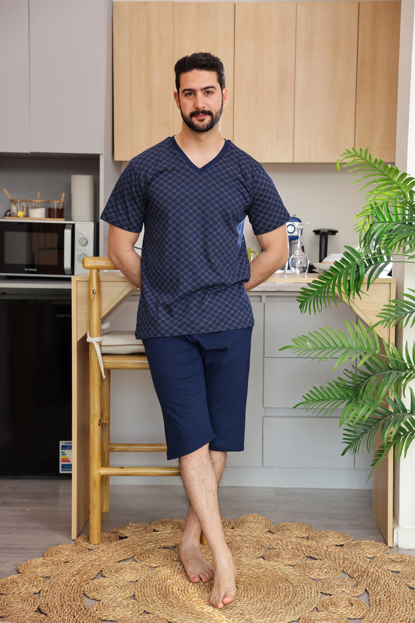 بيجاما نص كم مطبوع روتاري بنتاكور ساده