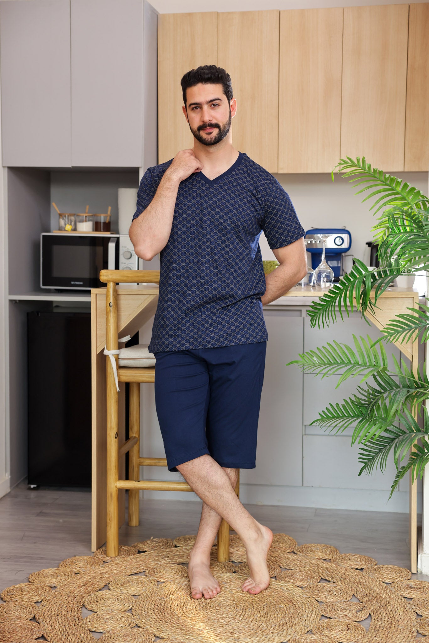 بيجاما نص كم مطبوع روتاري بنتاكور ساده