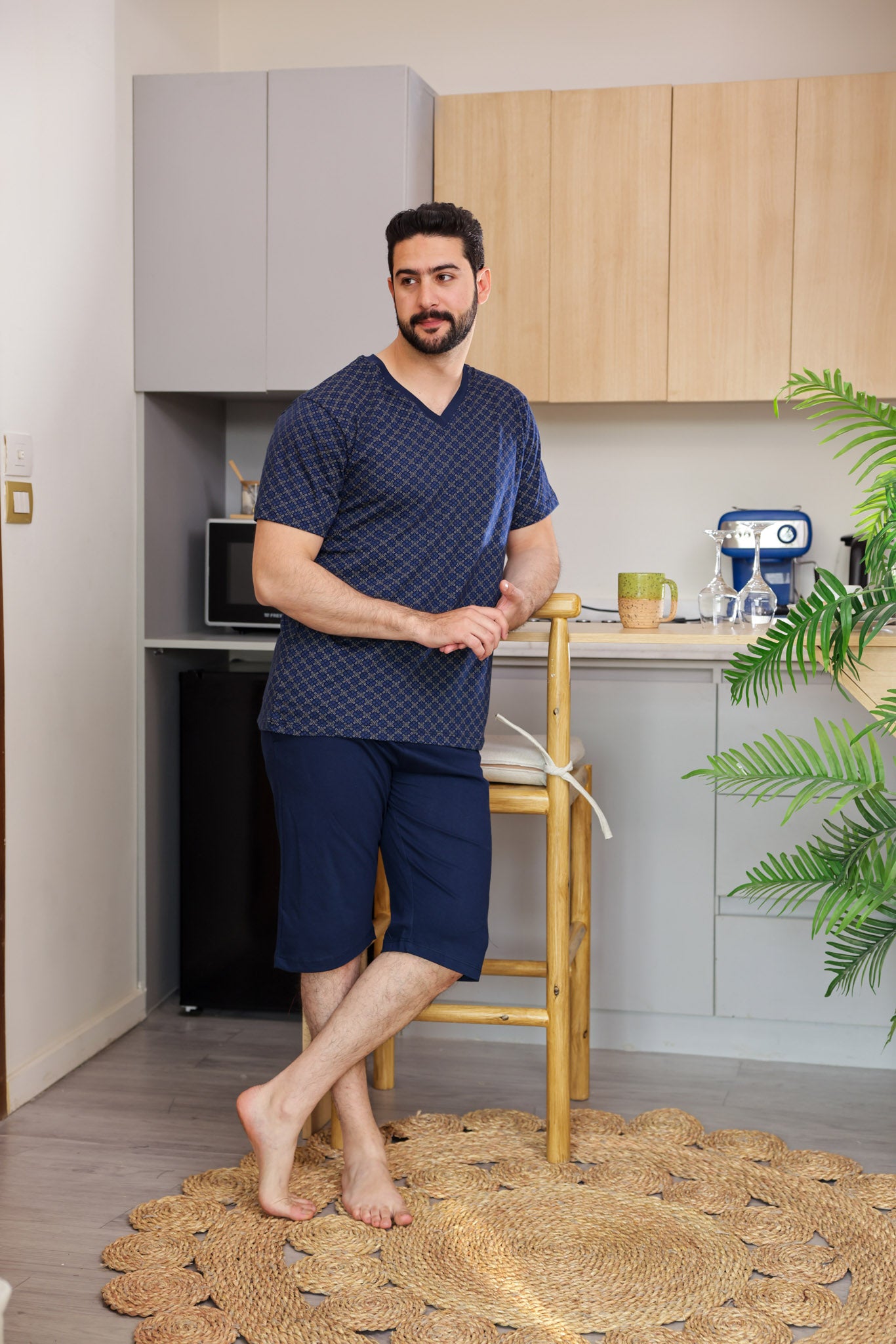 بيجاما نص كم مطبوع روتاري بنتاكور ساده