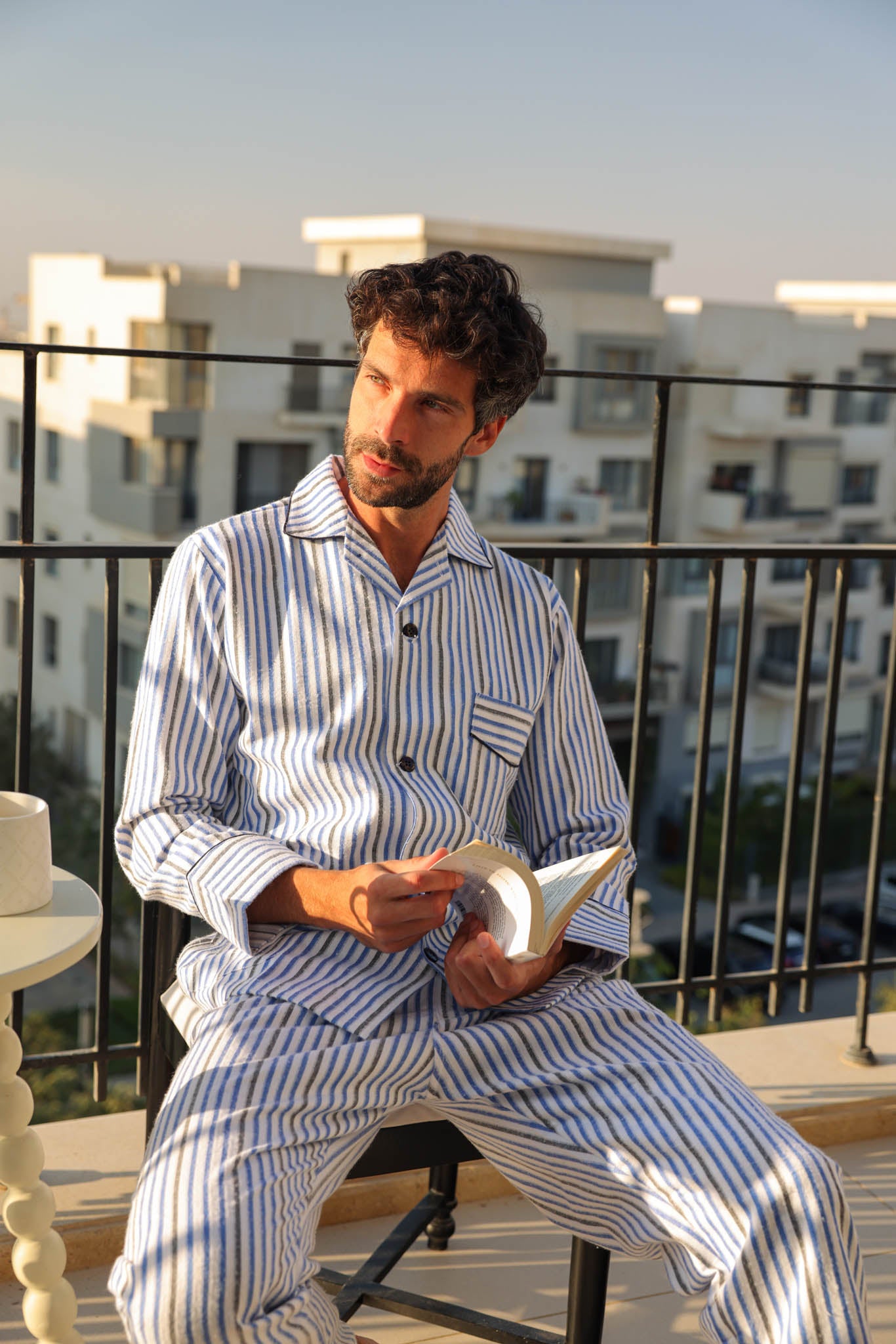 بيجاما كاستور قطن مقلم بالطول