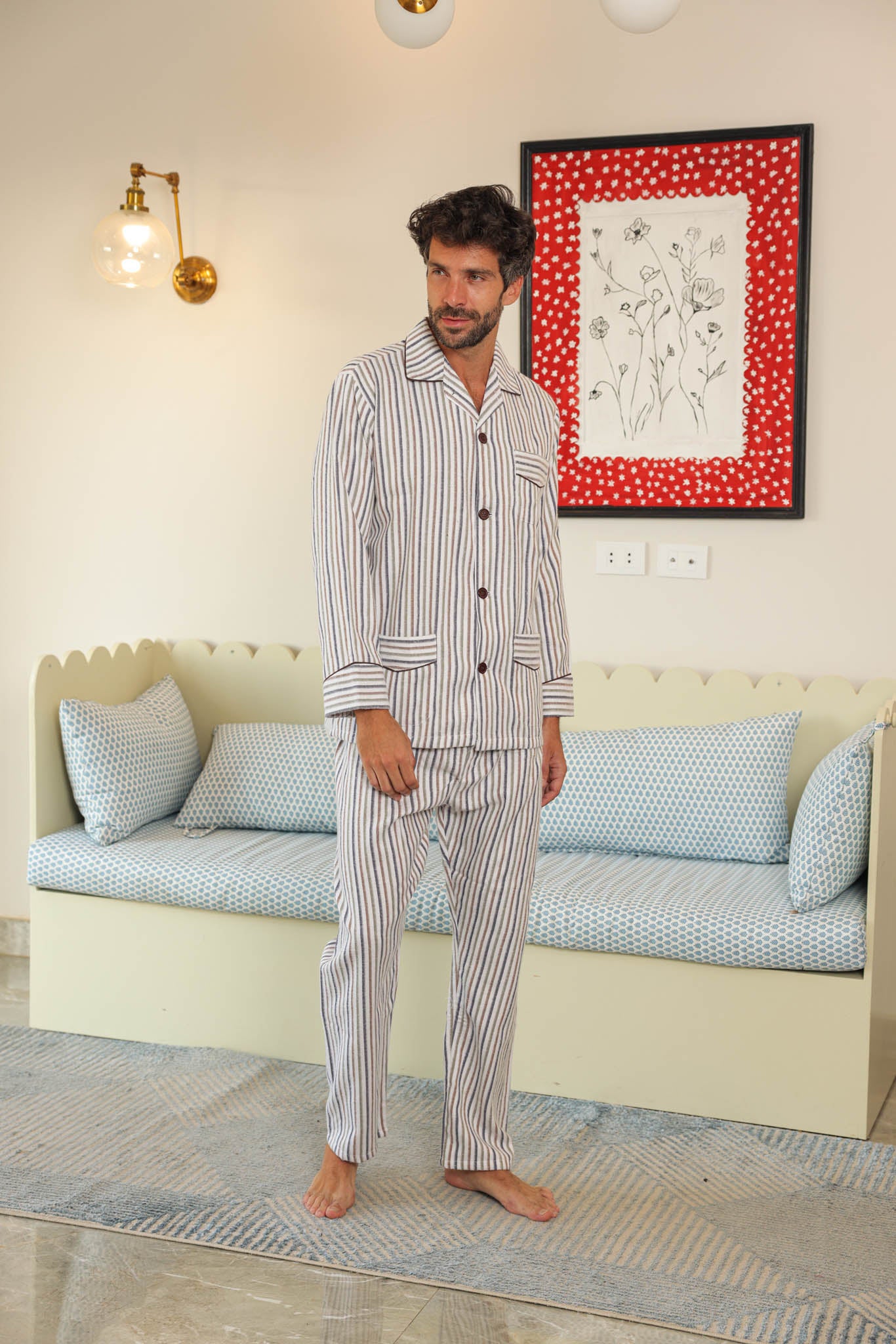 بيجاما كاستور قطن مقلم بالطول