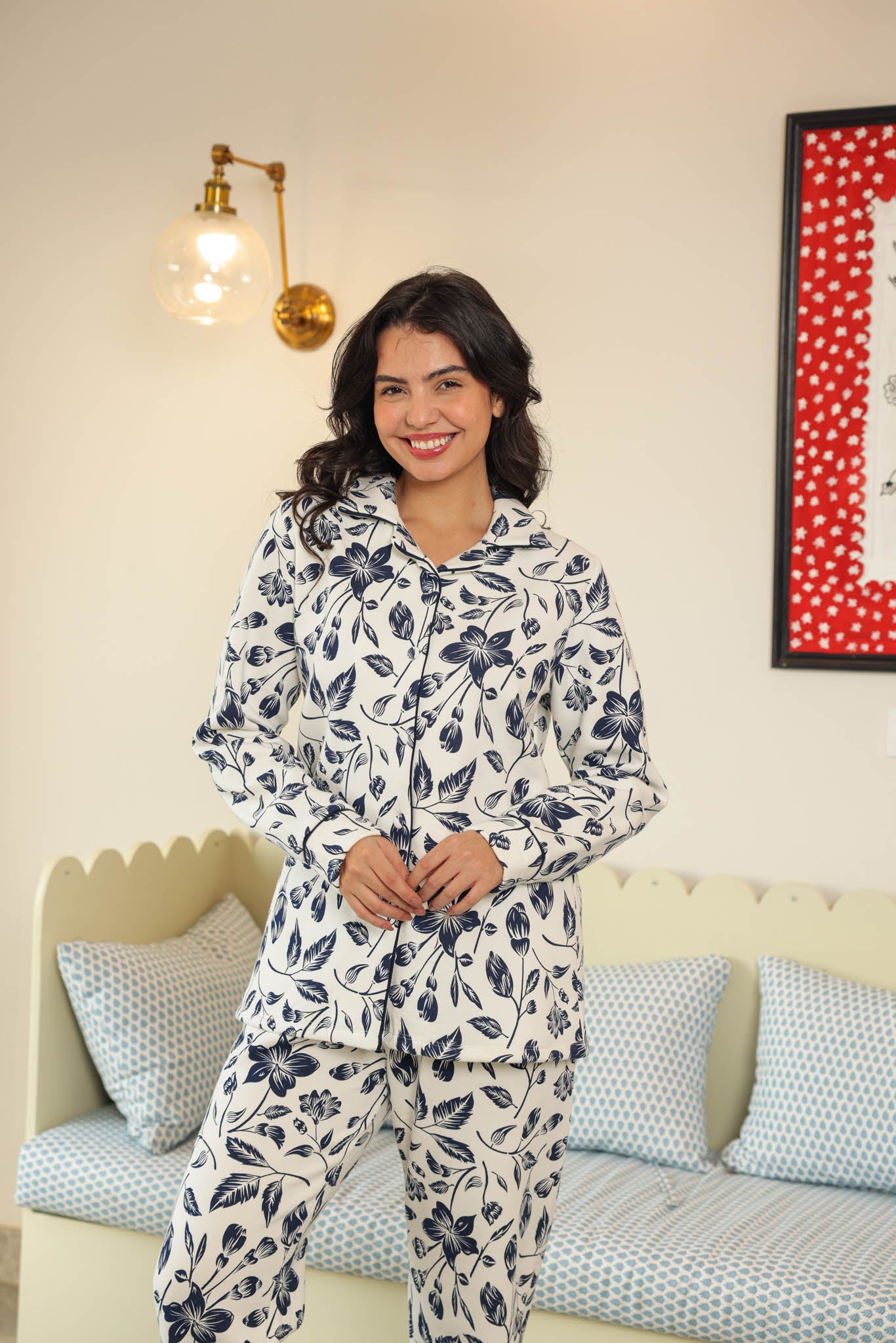 بيجاما شتوي ميلتون كلاسيك بزراير مطبوع روتاري