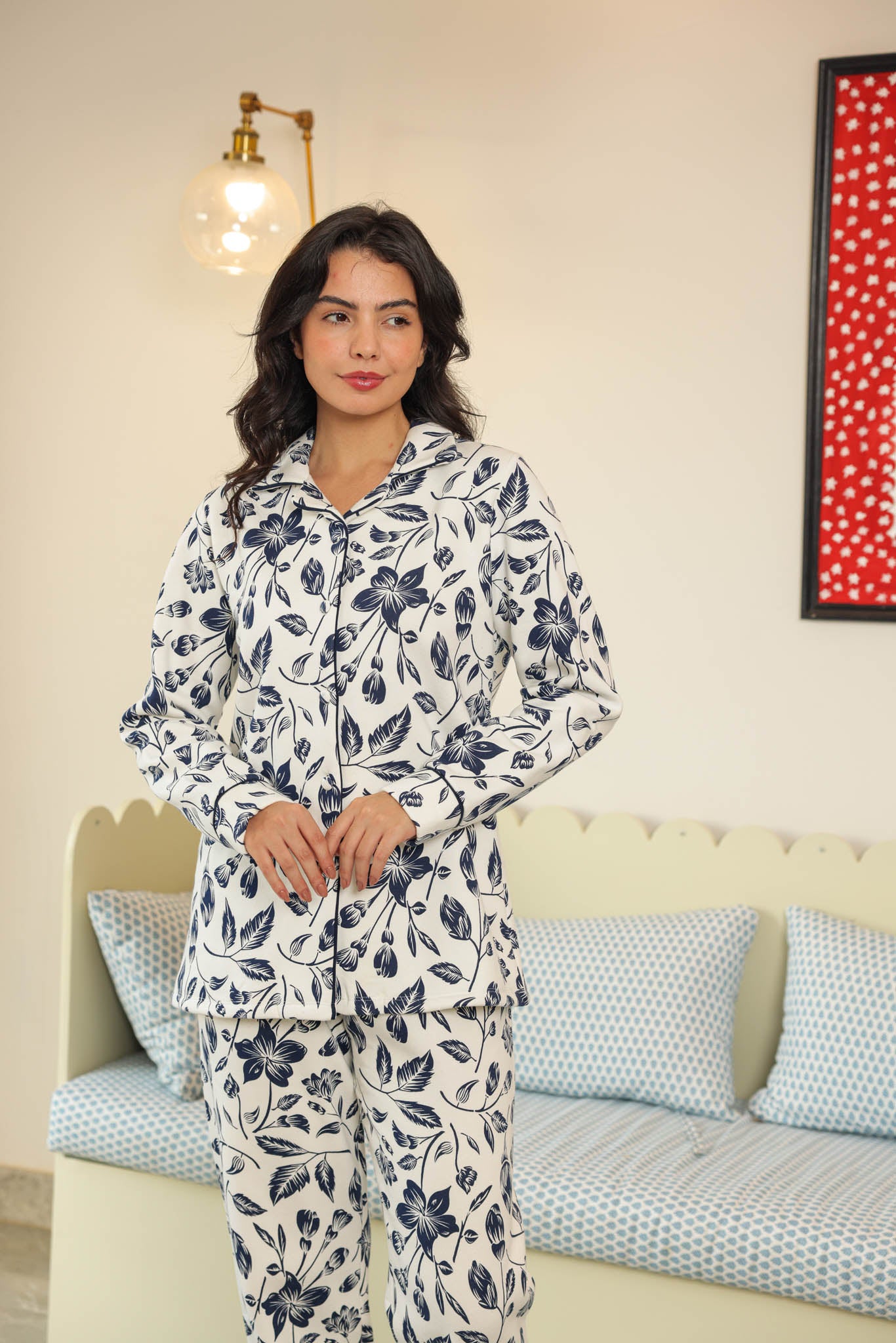 بيجاما شتوي ميلتون كلاسيك بزراير مطبوع روتاري