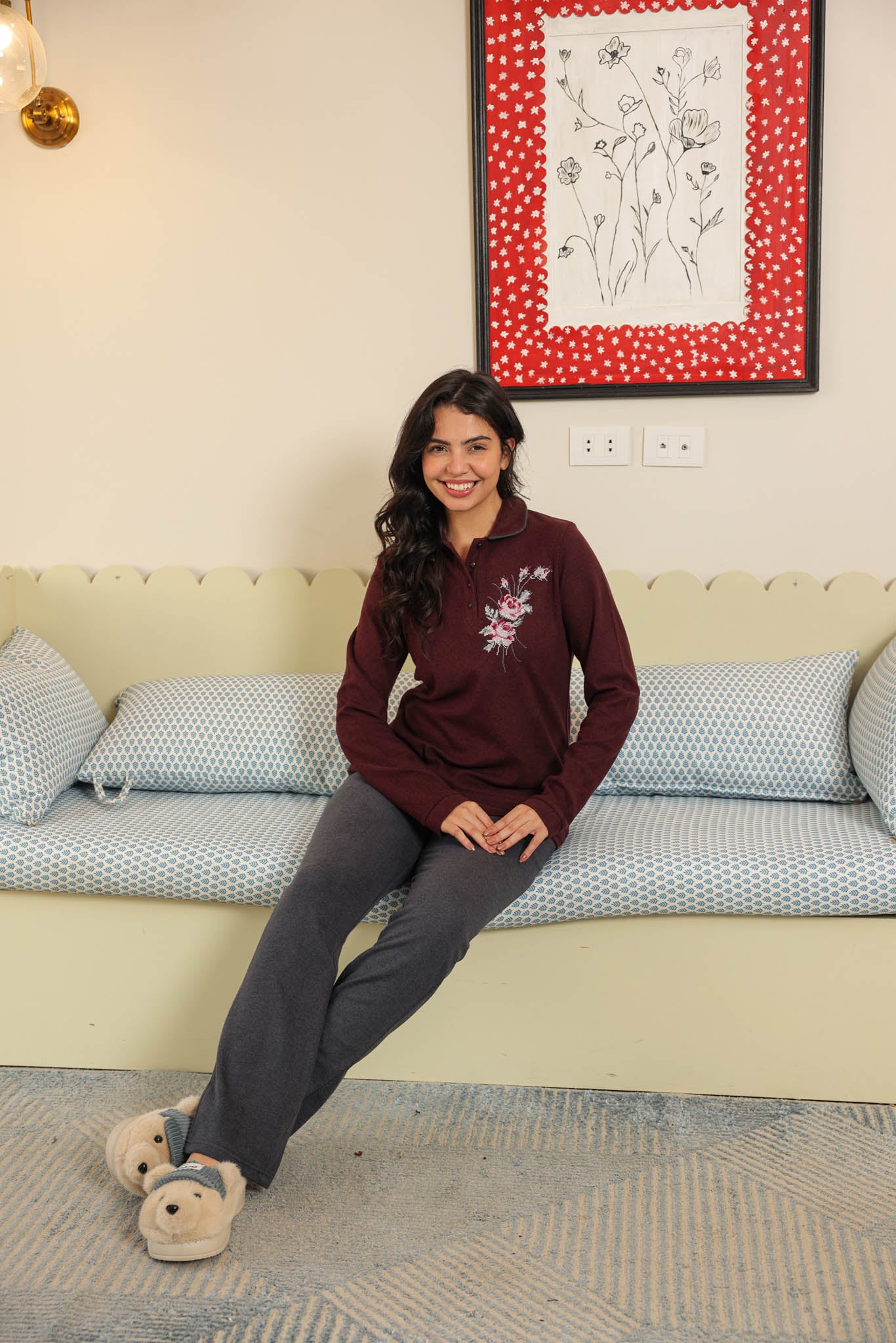 بيجاما كاشمير كوله ومرد مطرز ورد ايتامين