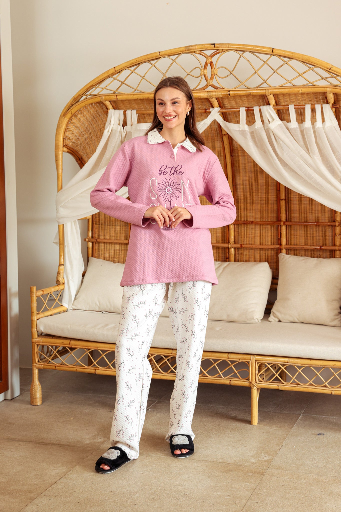 بيجاما ميلتون كابتونيه مطرز بنطلون روتاري