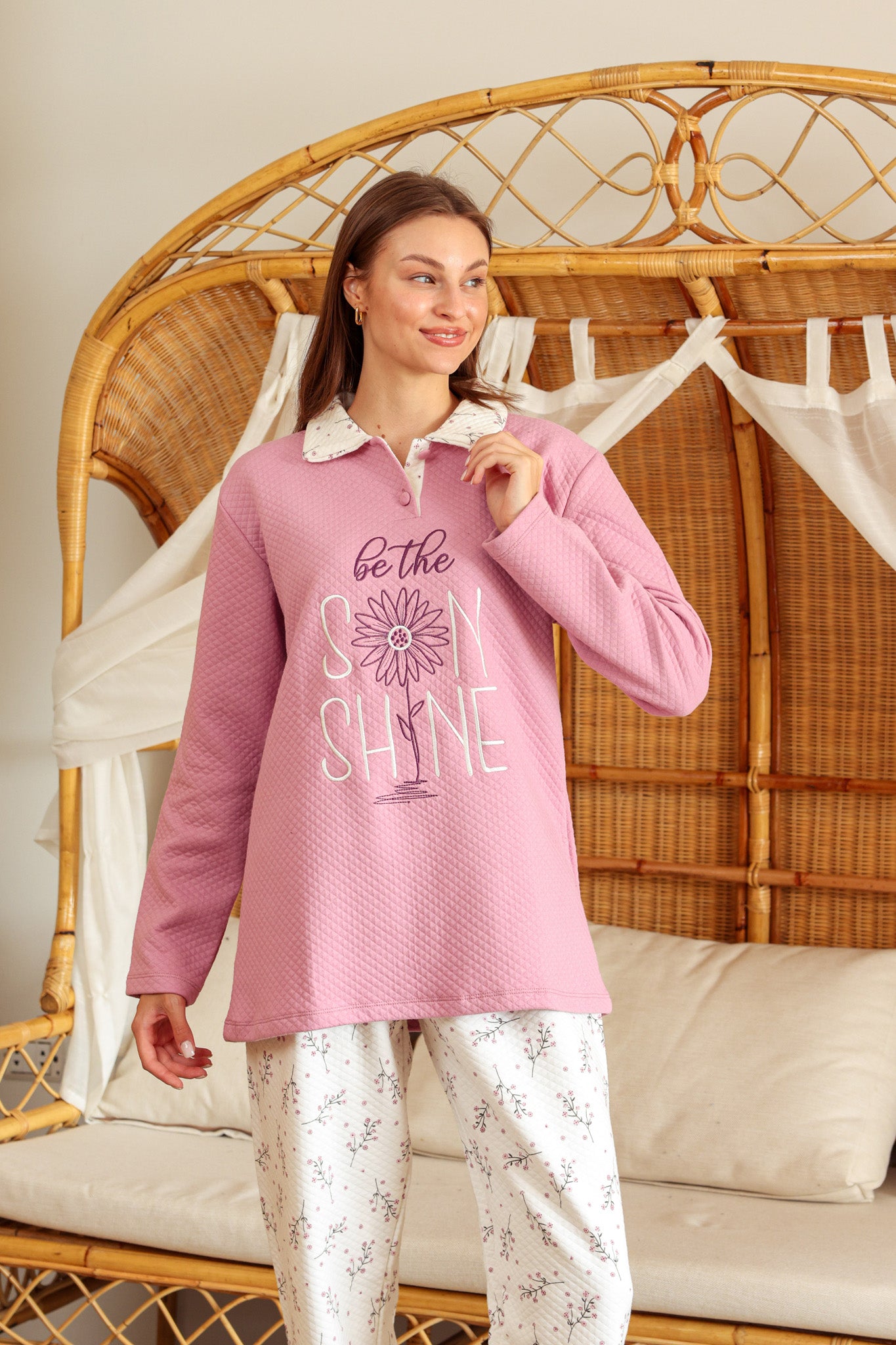 بيجاما ميلتون كابتونيه مطرز بنطلون روتاري