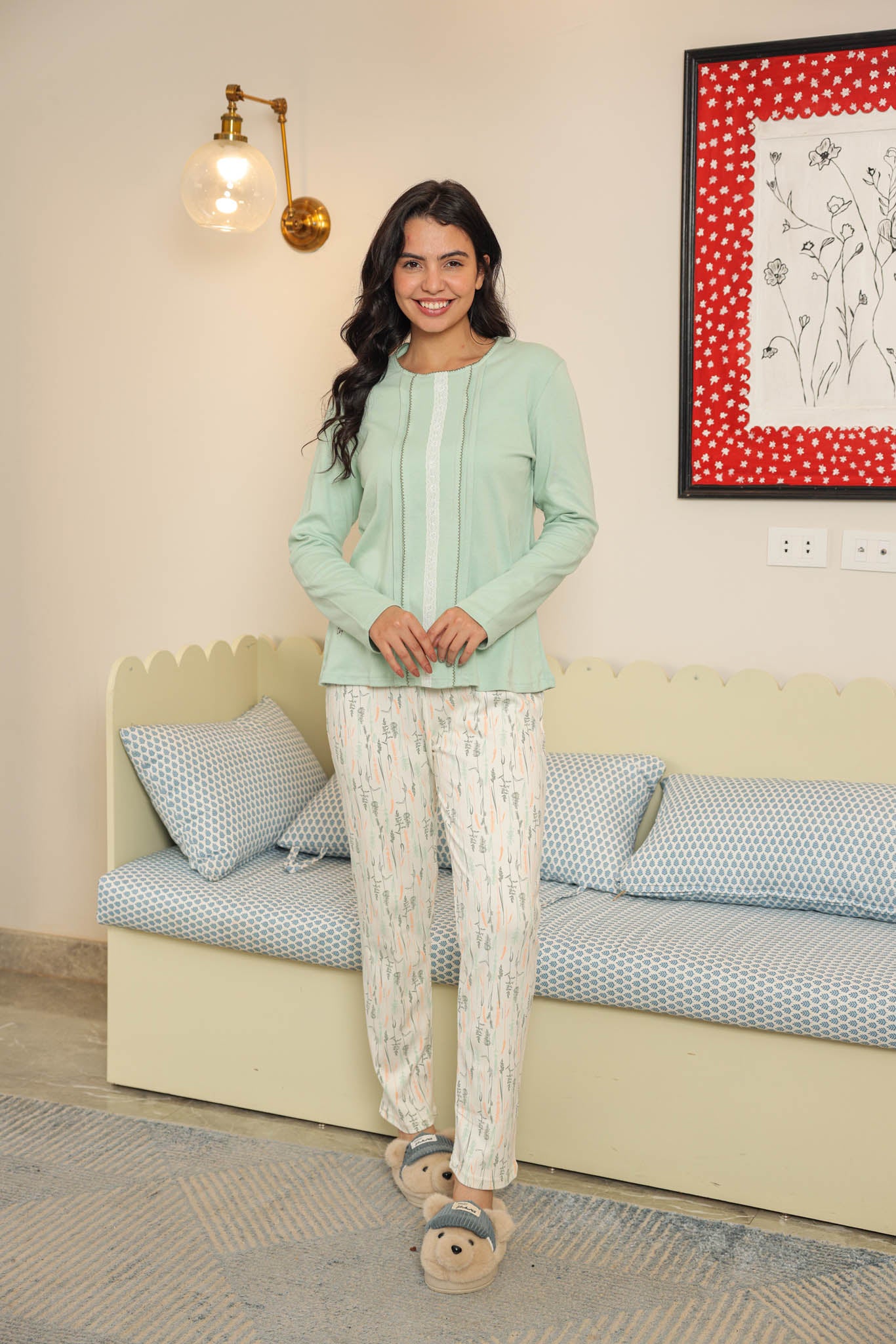 بيجاما ميلتون توب ساده دانتيل بنطلون روتاري