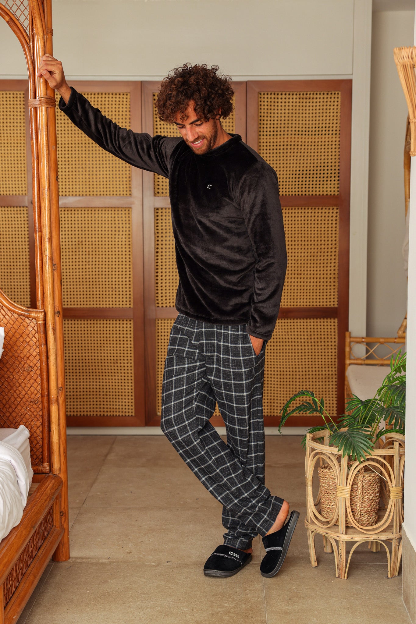 بيجاما بولار ساده بنطلون صوف كاروهات