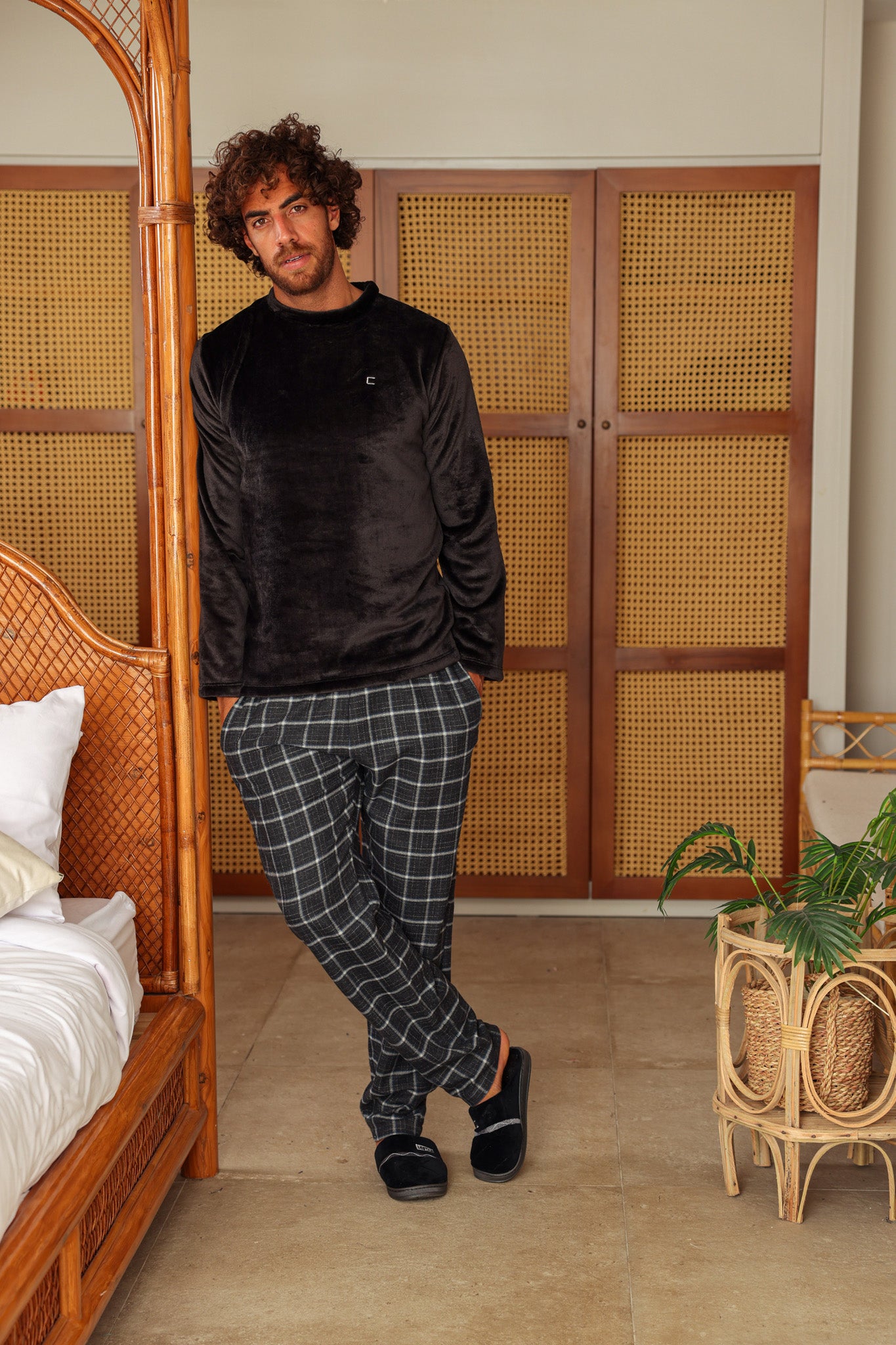 بيجاما بولار ساده بنطلون صوف كاروهات