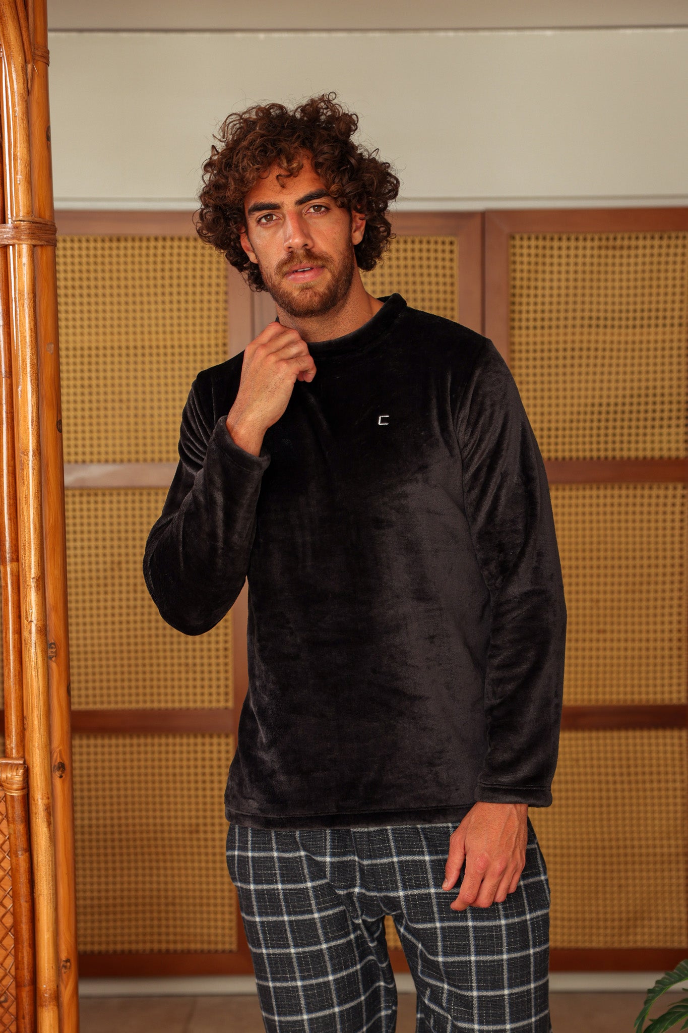 بيجاما بولار ساده بنطلون صوف كاروهات