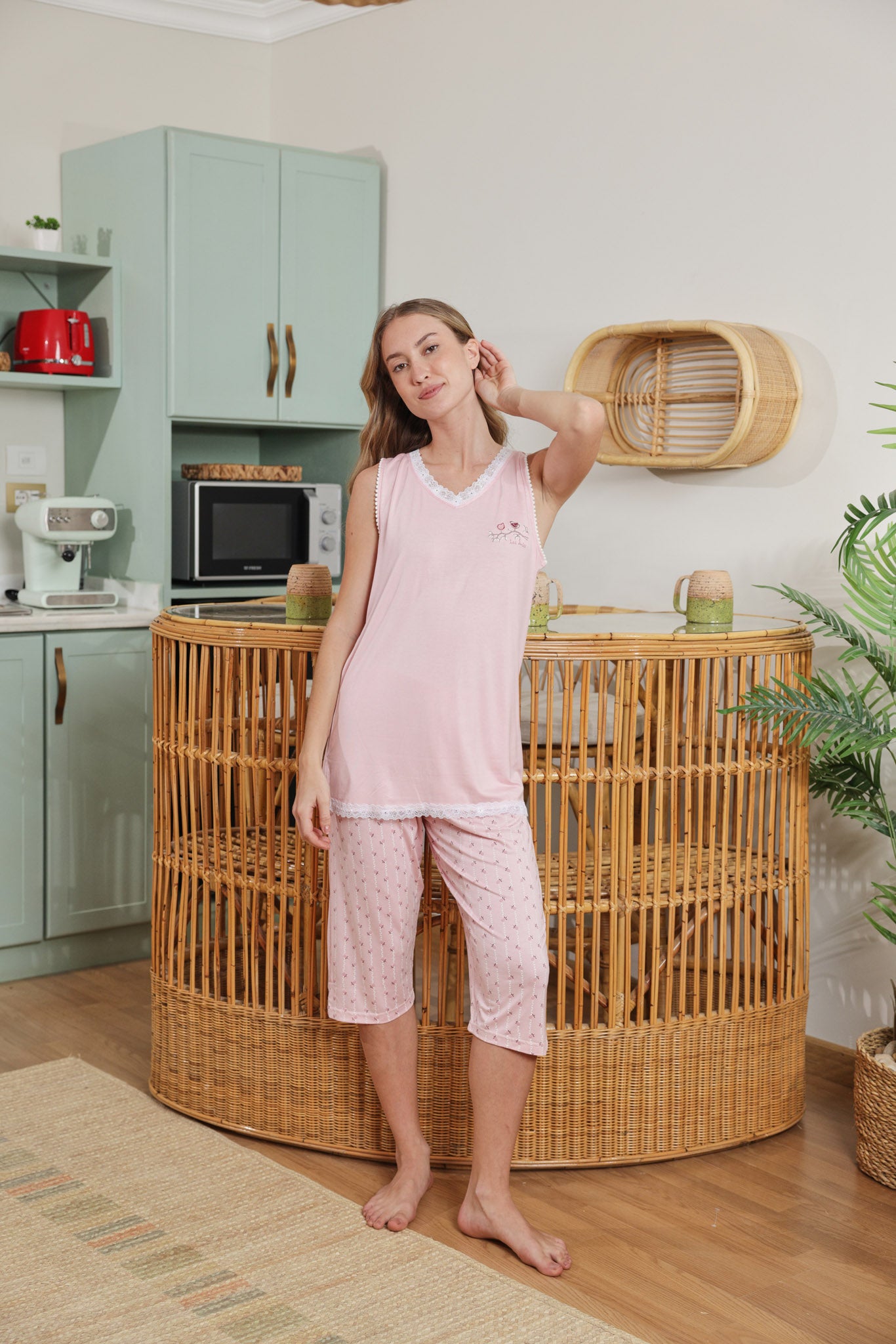 بيجاما نوم نسائي كت بنتاكور فسكوز ليكرا